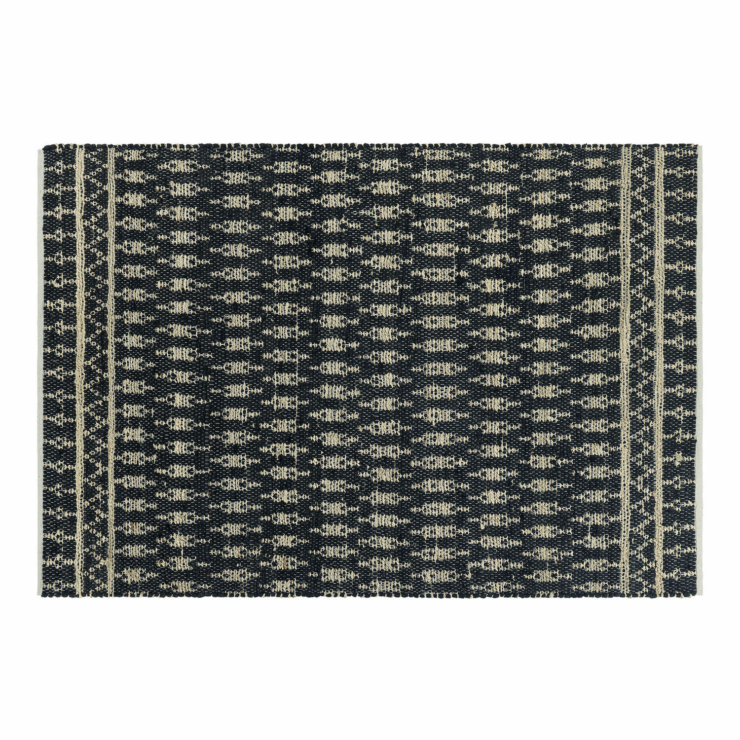 Tappeto double face Frizzy Tappeto in cotone nero e crema con motivo geometrico, ideale per la decorazione d'interni