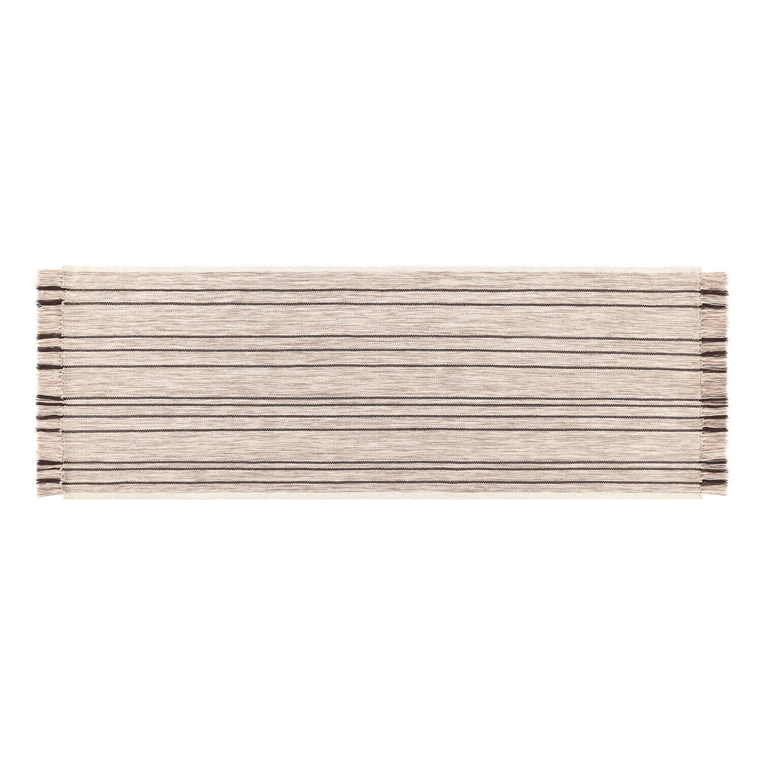 Tappeto in cotone beige con righe nere e frange, decorazione per interni e pavimenti