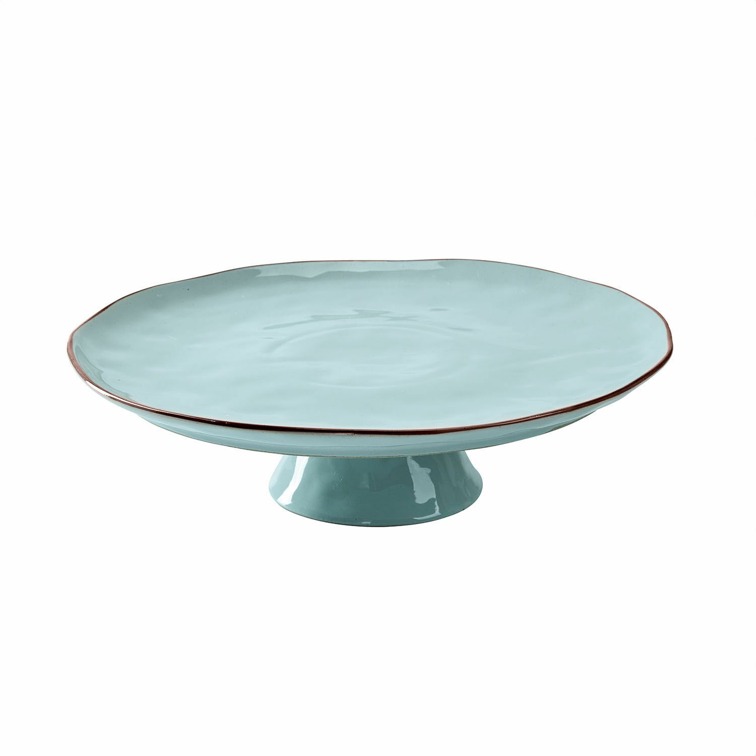 Piatto in ceramica turchese con base e bordo marrone per servire dolci e torte