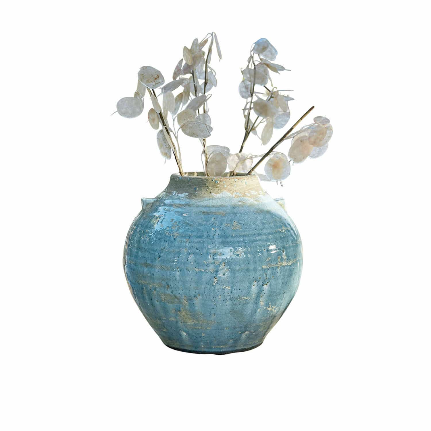 Vaso Trevigno Vaso in ceramica blu con fiori secchi bianchi per elegante decorazione d'interni