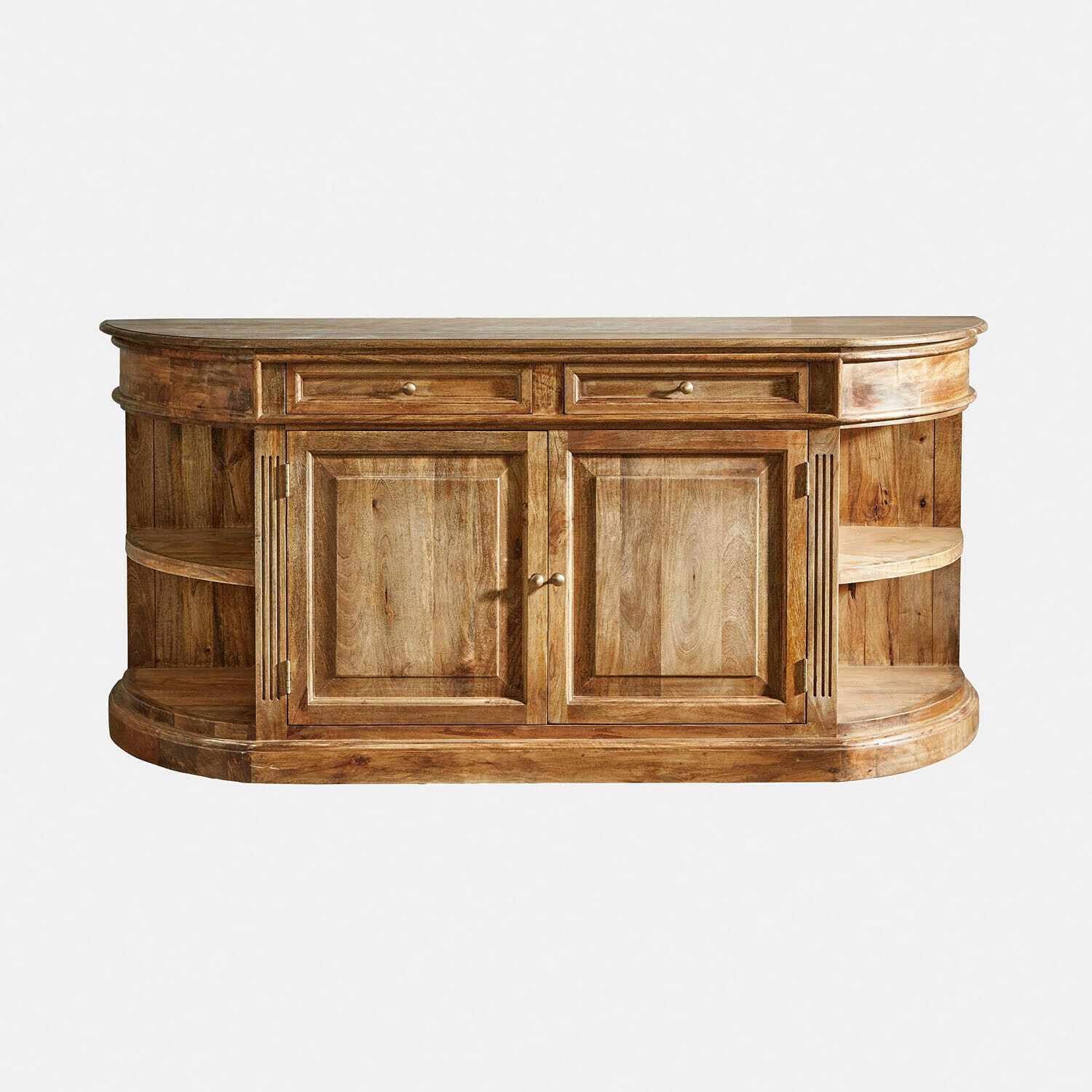 Credenza bassa Wendalique Credenza in legno naturale con ripiani e cassetti, mobile funzionale per soggiorno