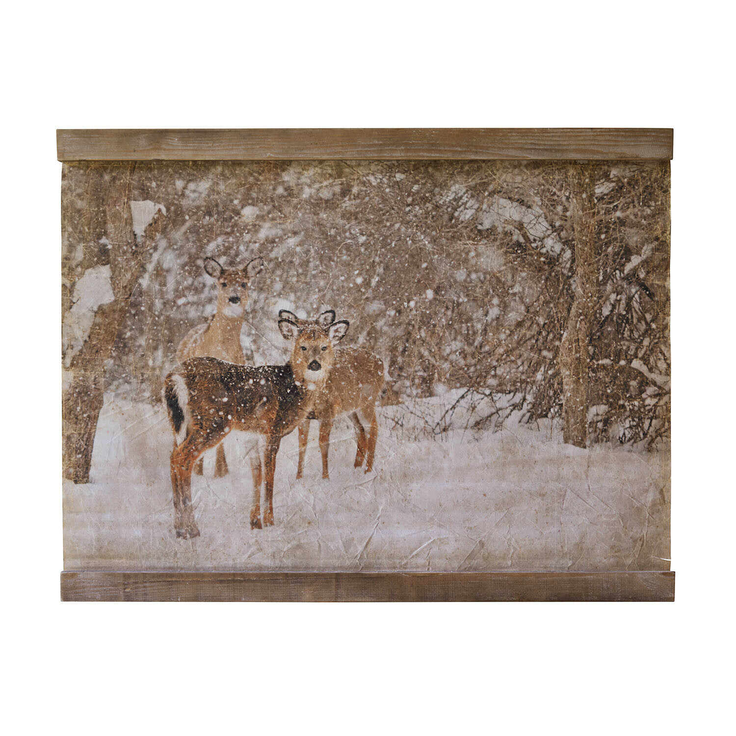 Murale Trenaya Quadro su tela con scena invernale di foresta e due cervi, cornice in legno, decorazione da parete