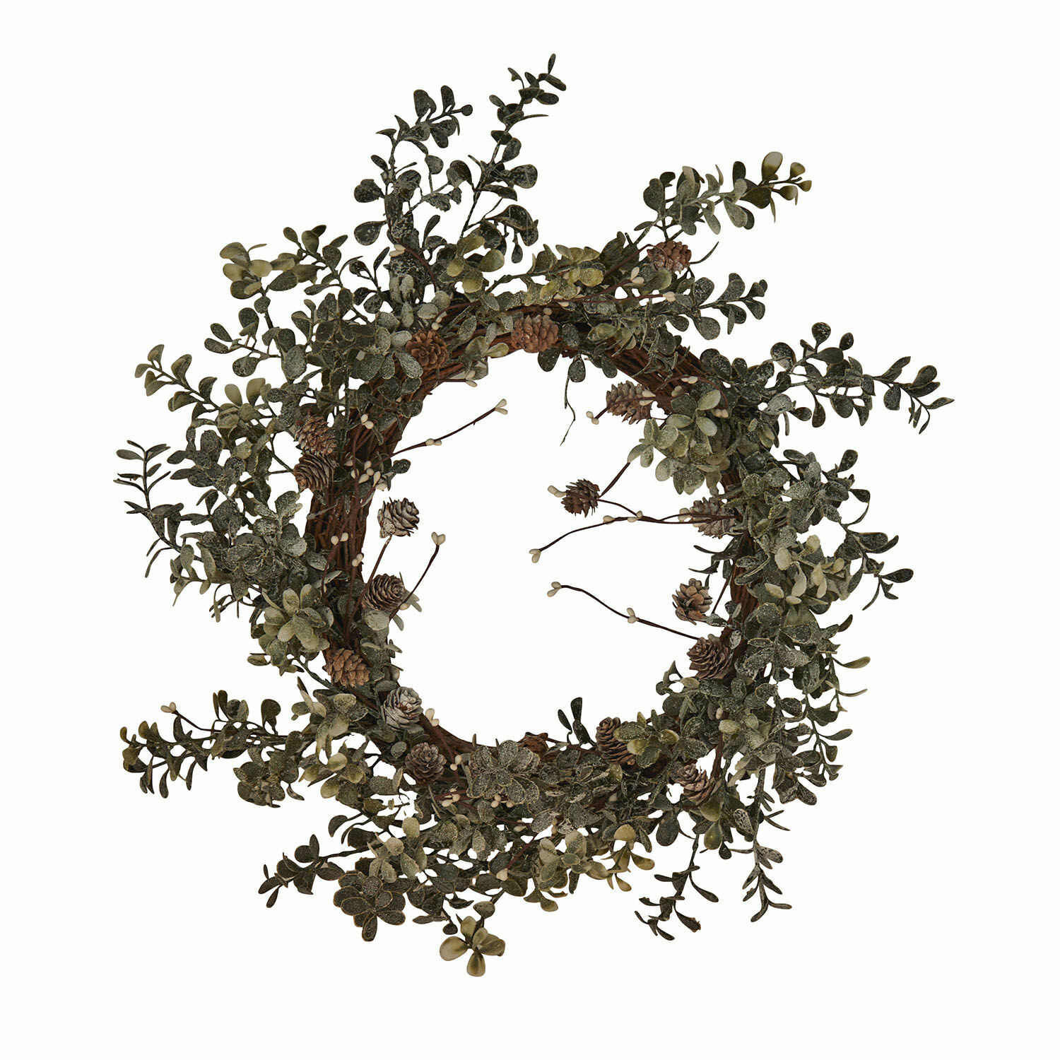 Ghirlanda Veloume Corona decorativa con foglie verdi e pigne su base naturale di rami