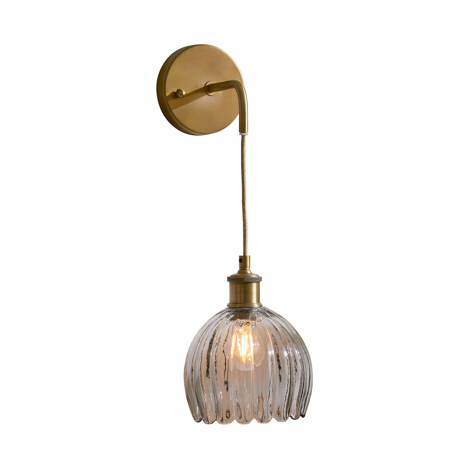 Lampada da parete Druaila Applique in ottone con paralume in vetro trasparente ondulato, lampada da parete decorativa elegante