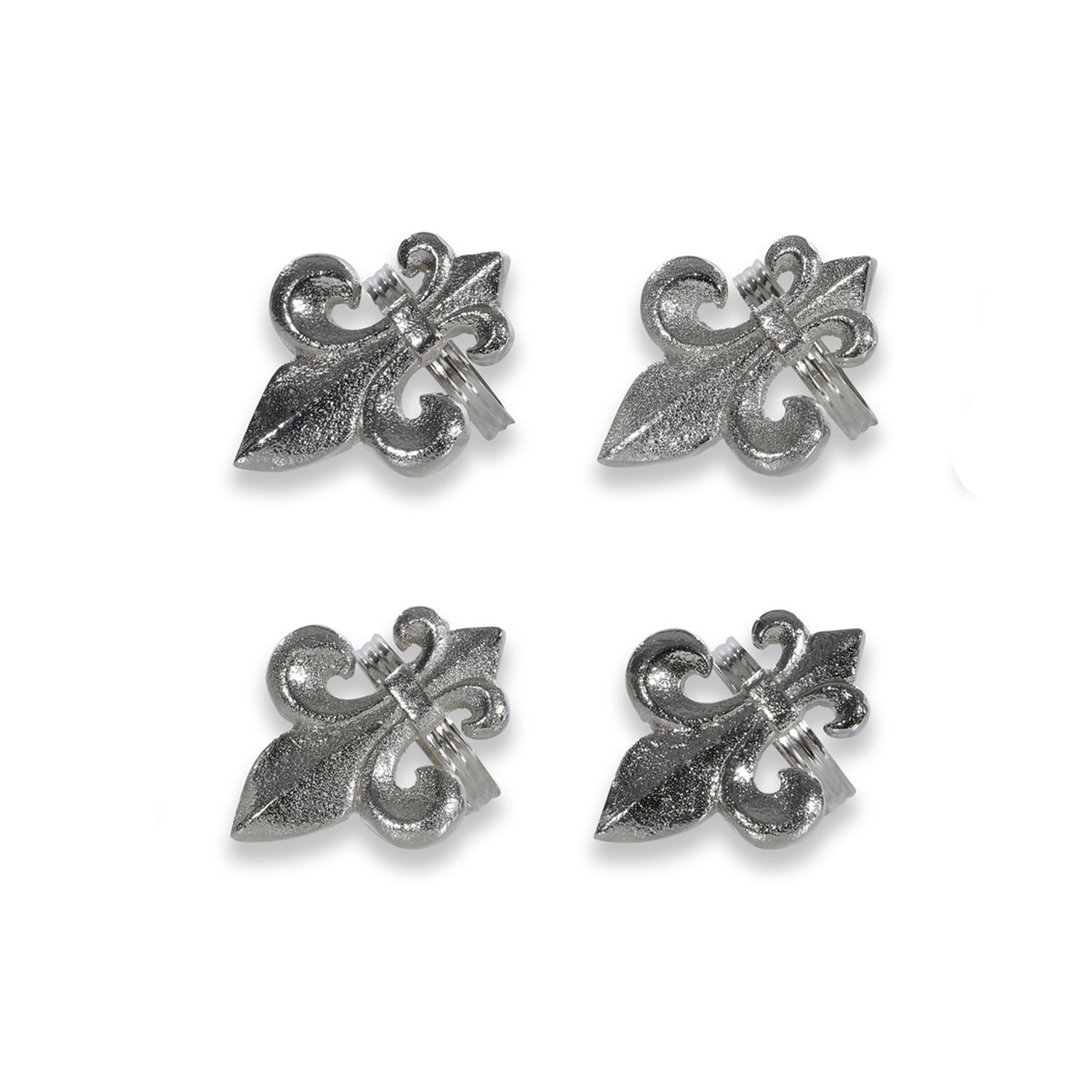 Set di 4 portatovaglioli ad anello Fleur De Lis Set di quattro mollette decorative in metallo argentato a forma di giglio per decorazioni casa