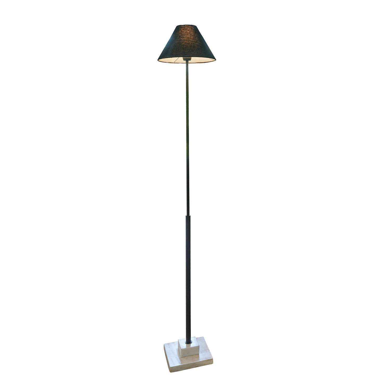 Lampada a stelo Orvienne Lampada da terra nera con paralume in tessuto e base in marmo per soggiorno