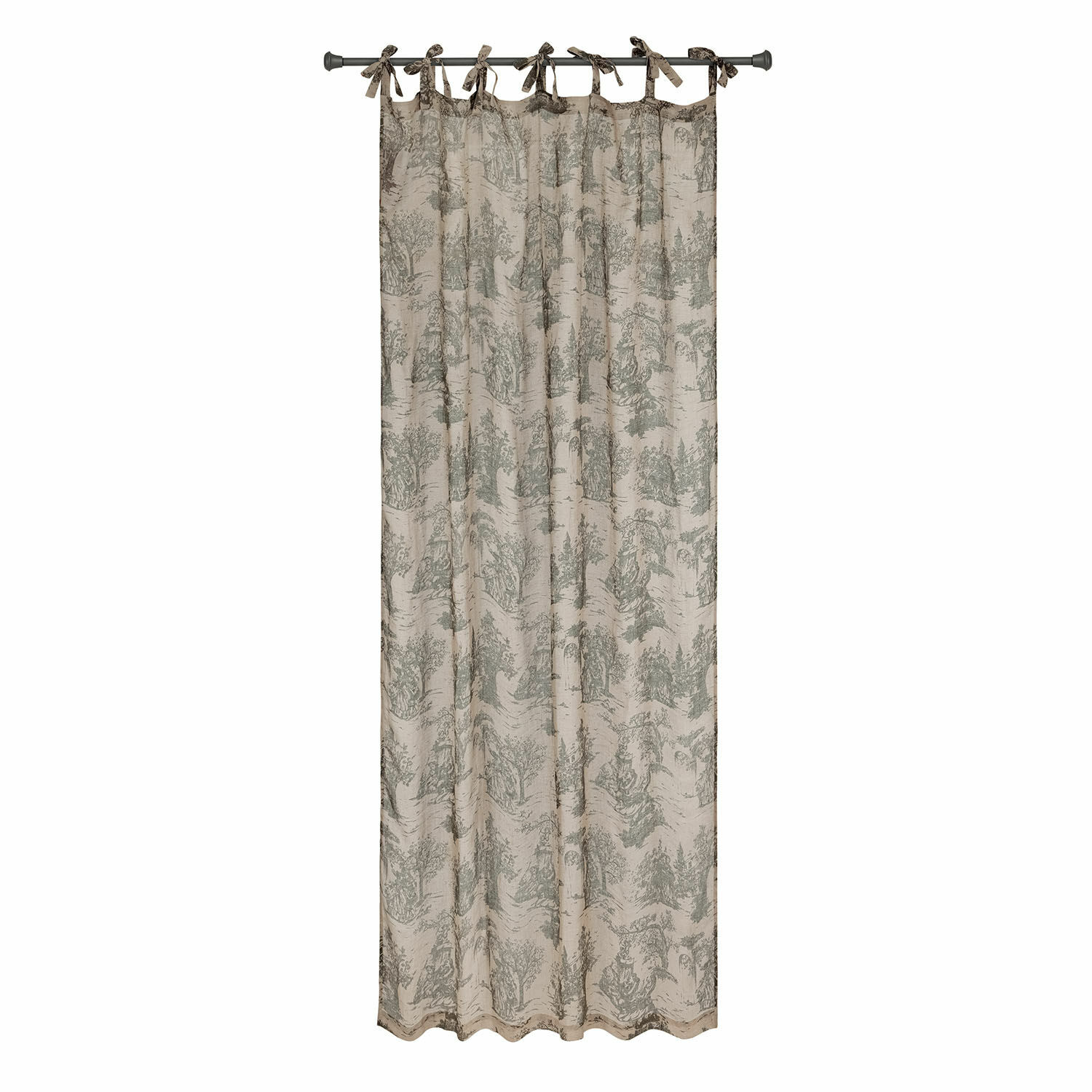 Tenda Dedwen Tenda beige in cotone con motivo di alberi verdi e nastri per appendere, decorazione per finestre