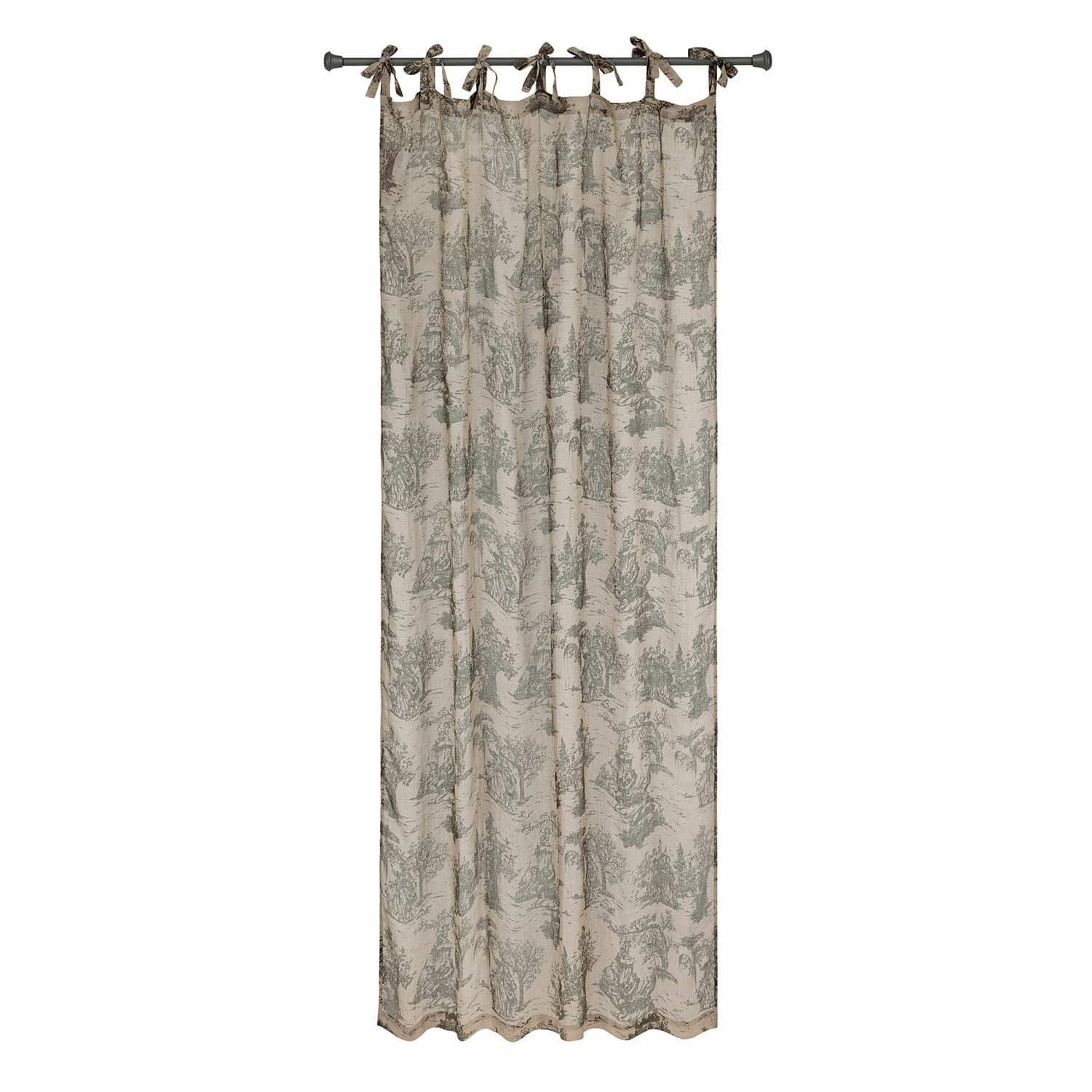 Tenda Dedwen Tenda beige in cotone con motivo di alberi verdi e nastri per appendere, decorazione per finestre