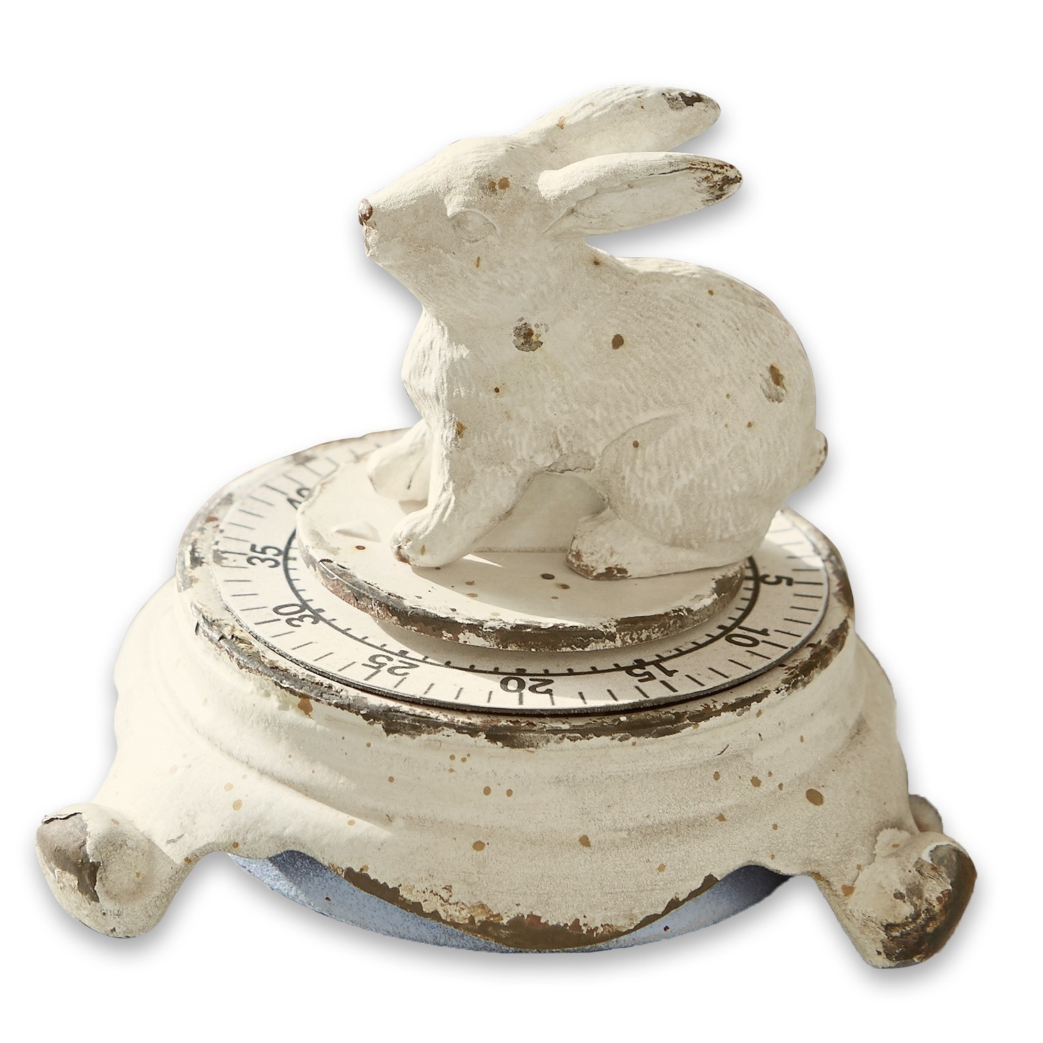 Contaminuti Terese Timer da cucina in metallo bianco con decorazione a coniglio e aspetto vintage