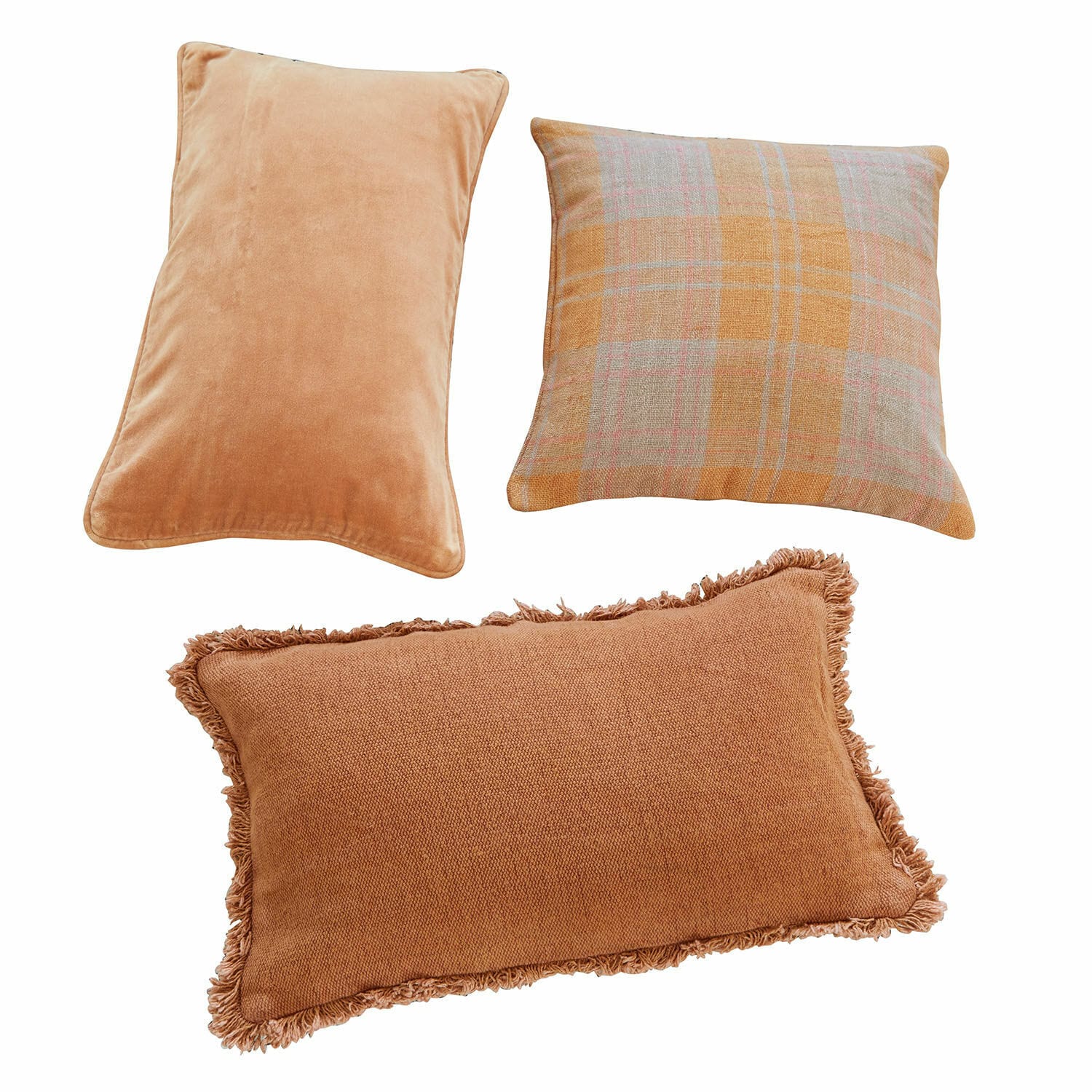 Set di 3 copricuscini Léonille Set di tre cuscini decorativi in tonalità marrone e beige per soggiorno e camera da letto