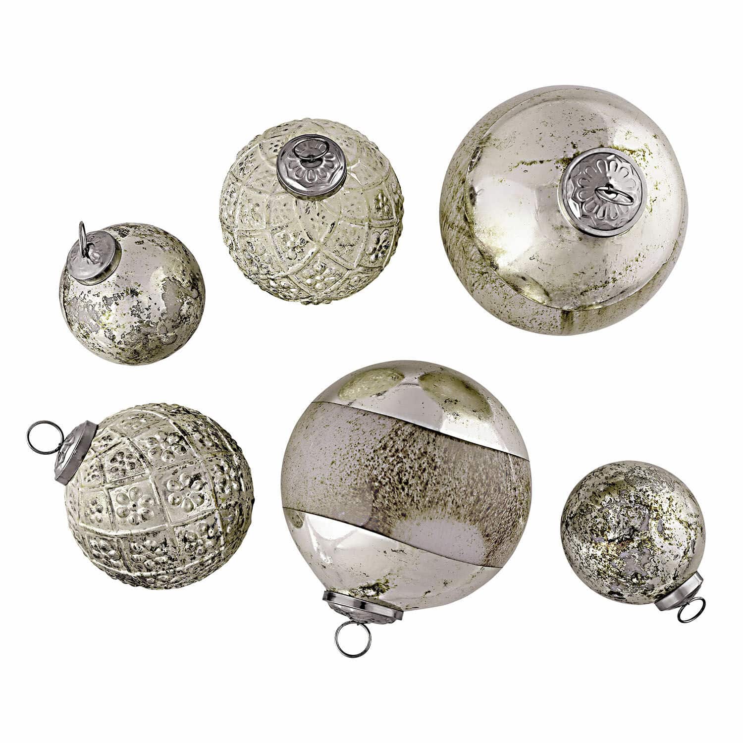 Set di 6 decorazioni natalizie Ephyriel Set di sei palline di Natale decorative in vetro argentato con ganci metallici