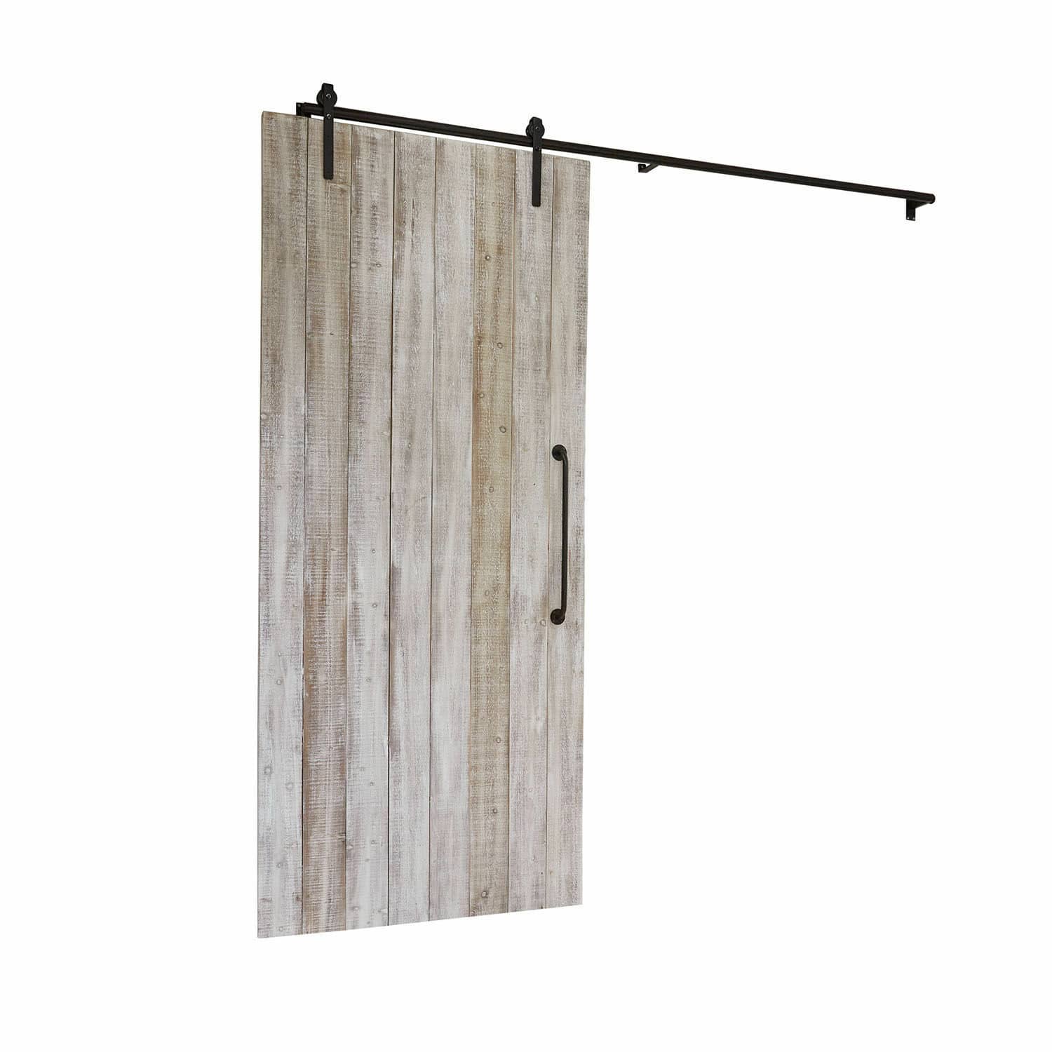 Porta scorrevole Sunnydale Porta scorrevole in legno chiaro invecchiato con maniglia e binario in metallo nero per interni rustici