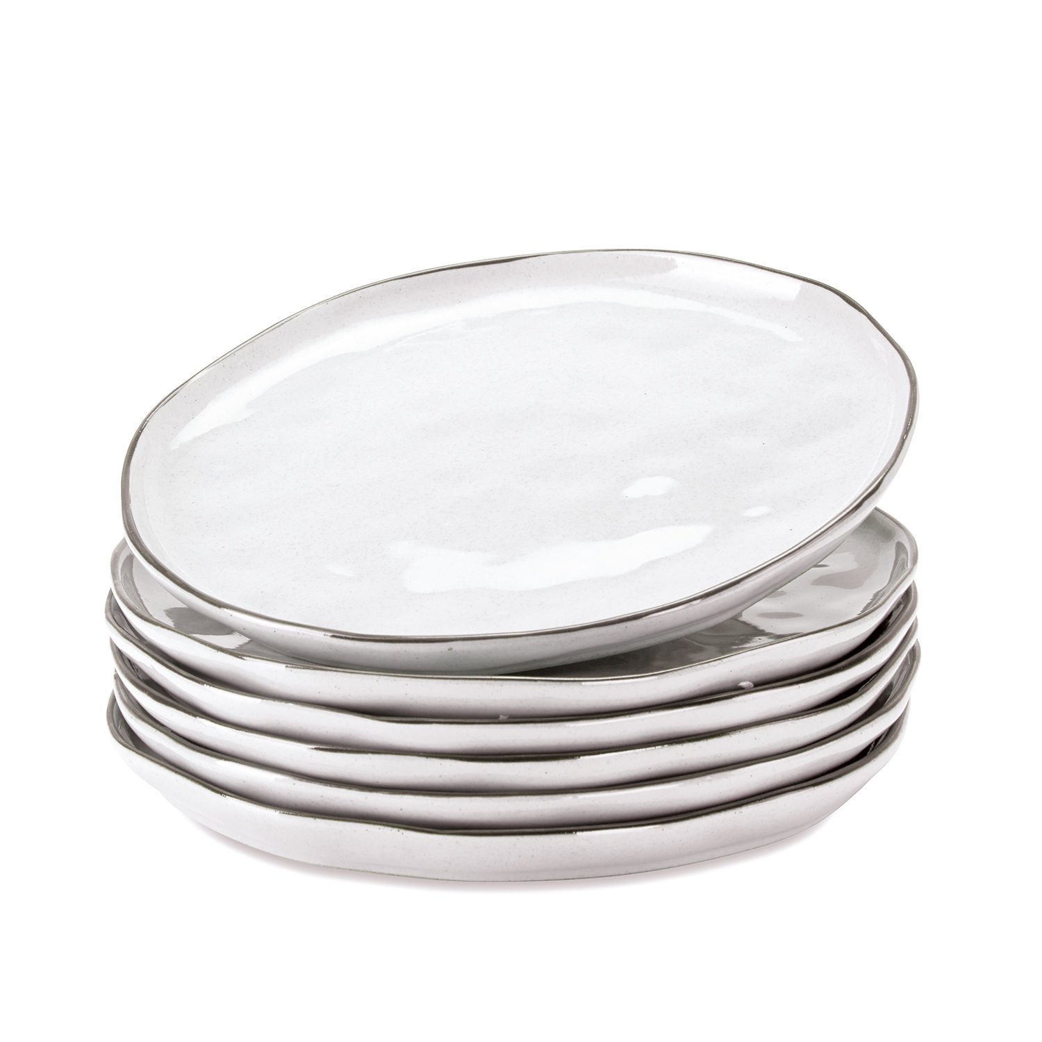bianco Set di 6 piatti bianchi in ceramica Biarritz con forma irregolare per la tavola
