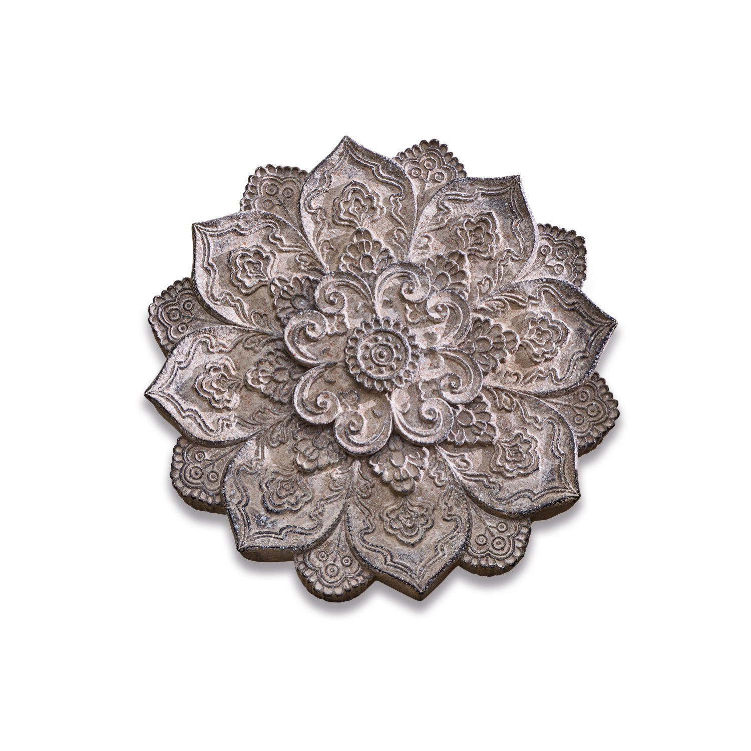Ornamento da parete Aubure Ornamento floreale in legno grigio-marrone con motivi intagliati per decorazione da parete