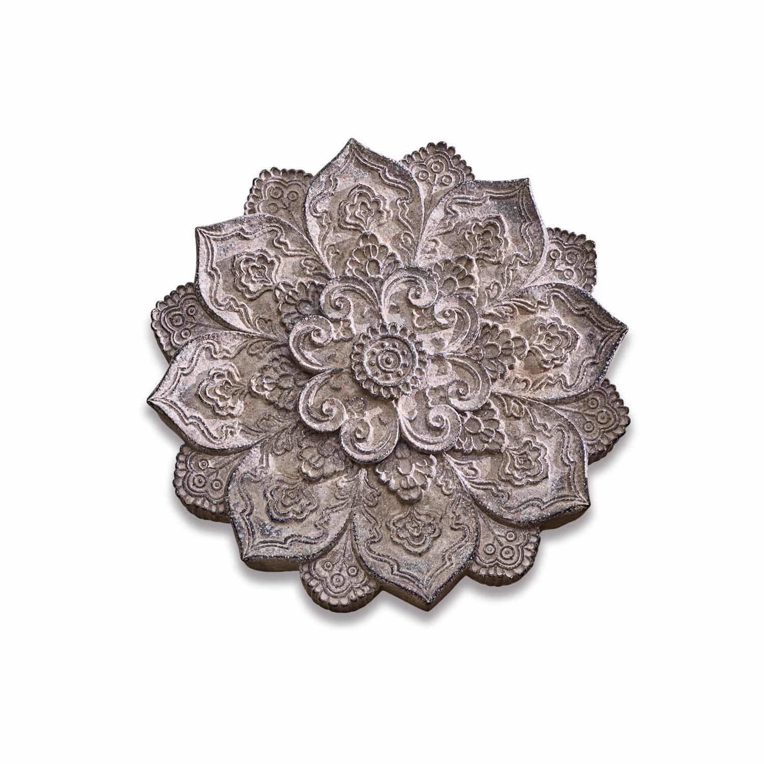 Ornamento da parete Aubure Ornamento floreale in legno grigio-marrone con motivi intagliati per decorazione da parete