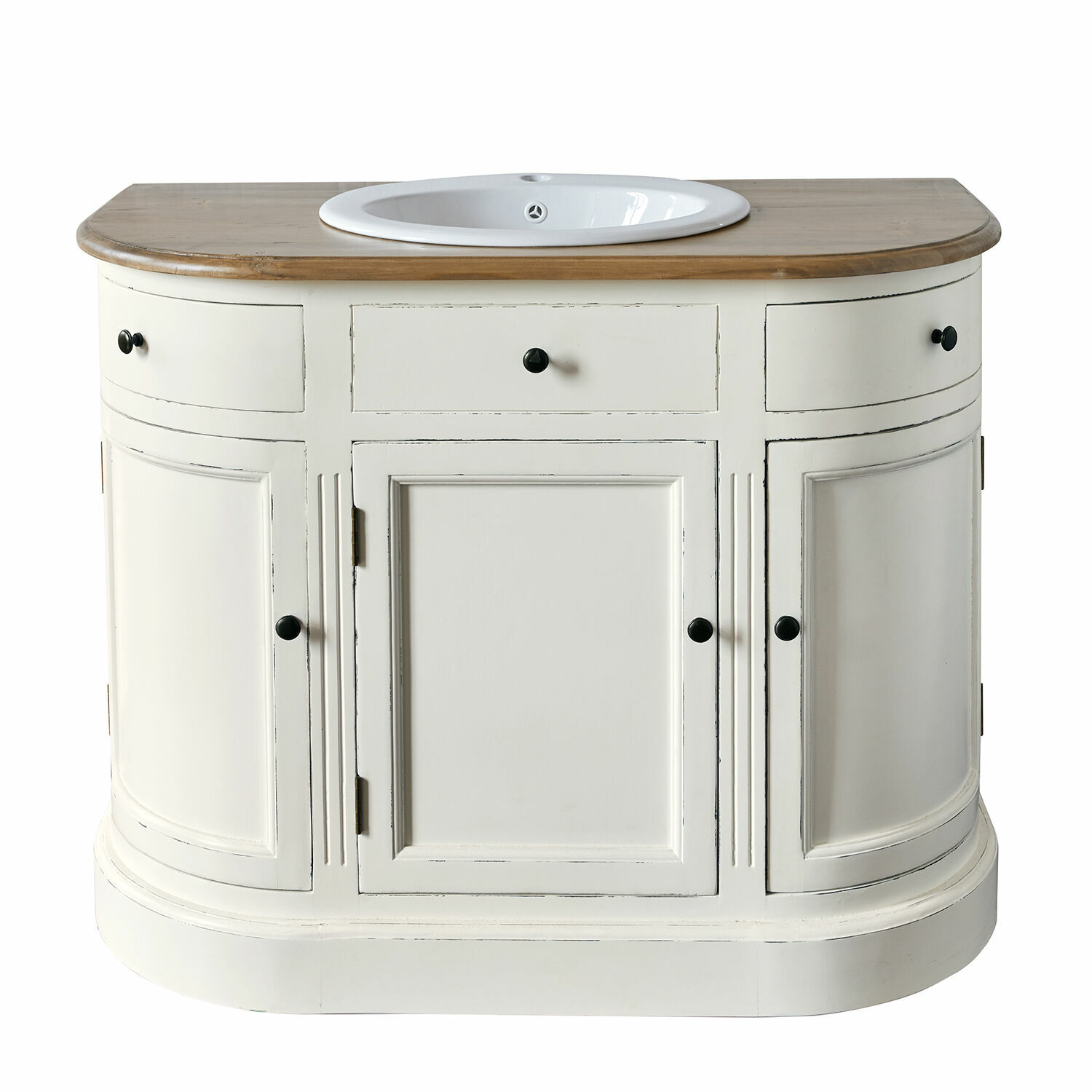 bianco antico/marrone Mobile lavabo Louisiana bianco antico con piano in legno e lavabo in ceramica, stile vintage