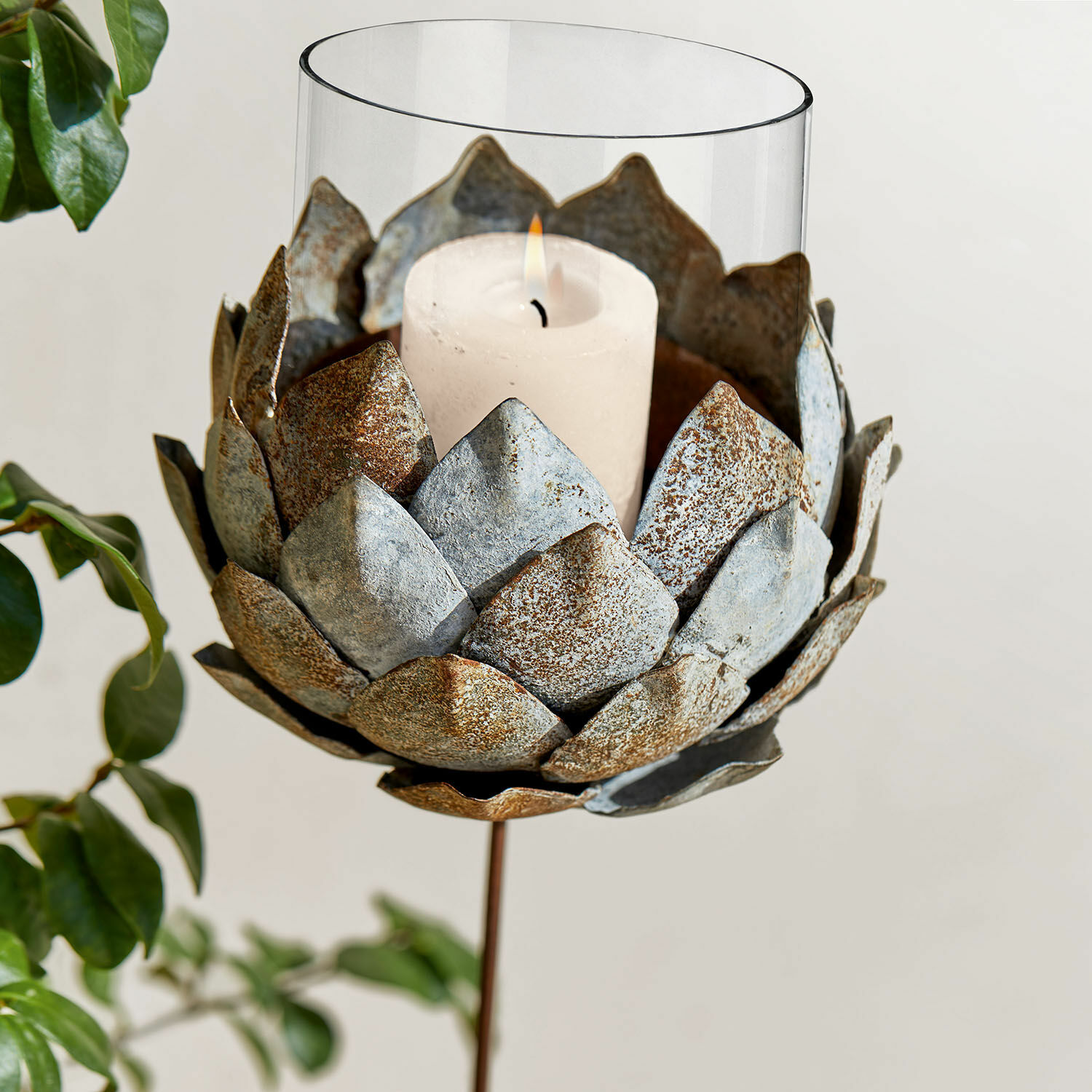 Portacandela Cuvier Portacandela in metallo a forma di fiore con candela bianca e copertura in vetro, decorazione casa