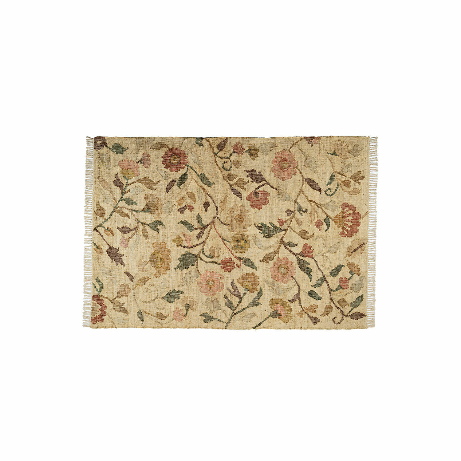 Tappeto Théranelle Tappeto beige con motivo floreale e frange, materiale morbido, decorazione per interni