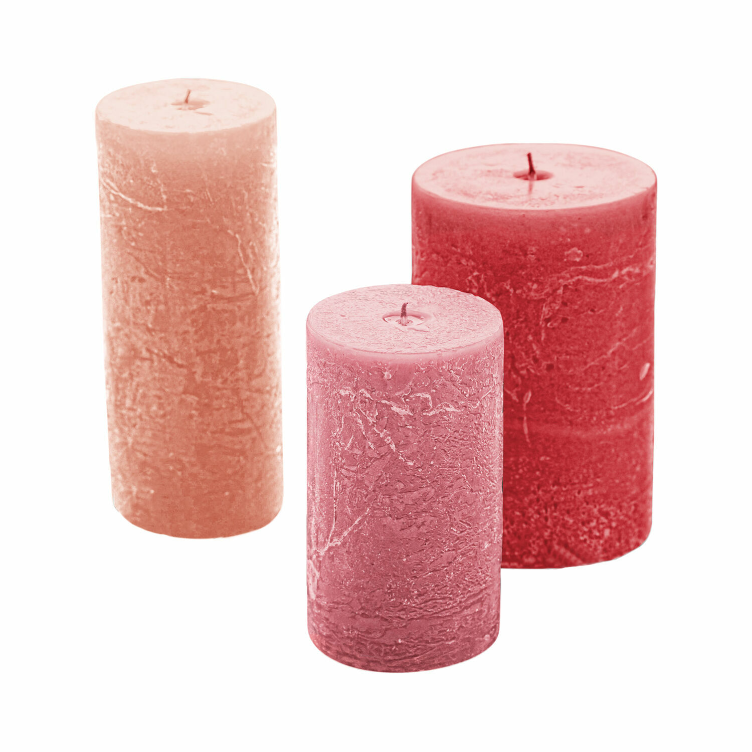 rosa Set di 3 candele rosa Pretin con texture rustica, decorazione e atmosfera rilassante