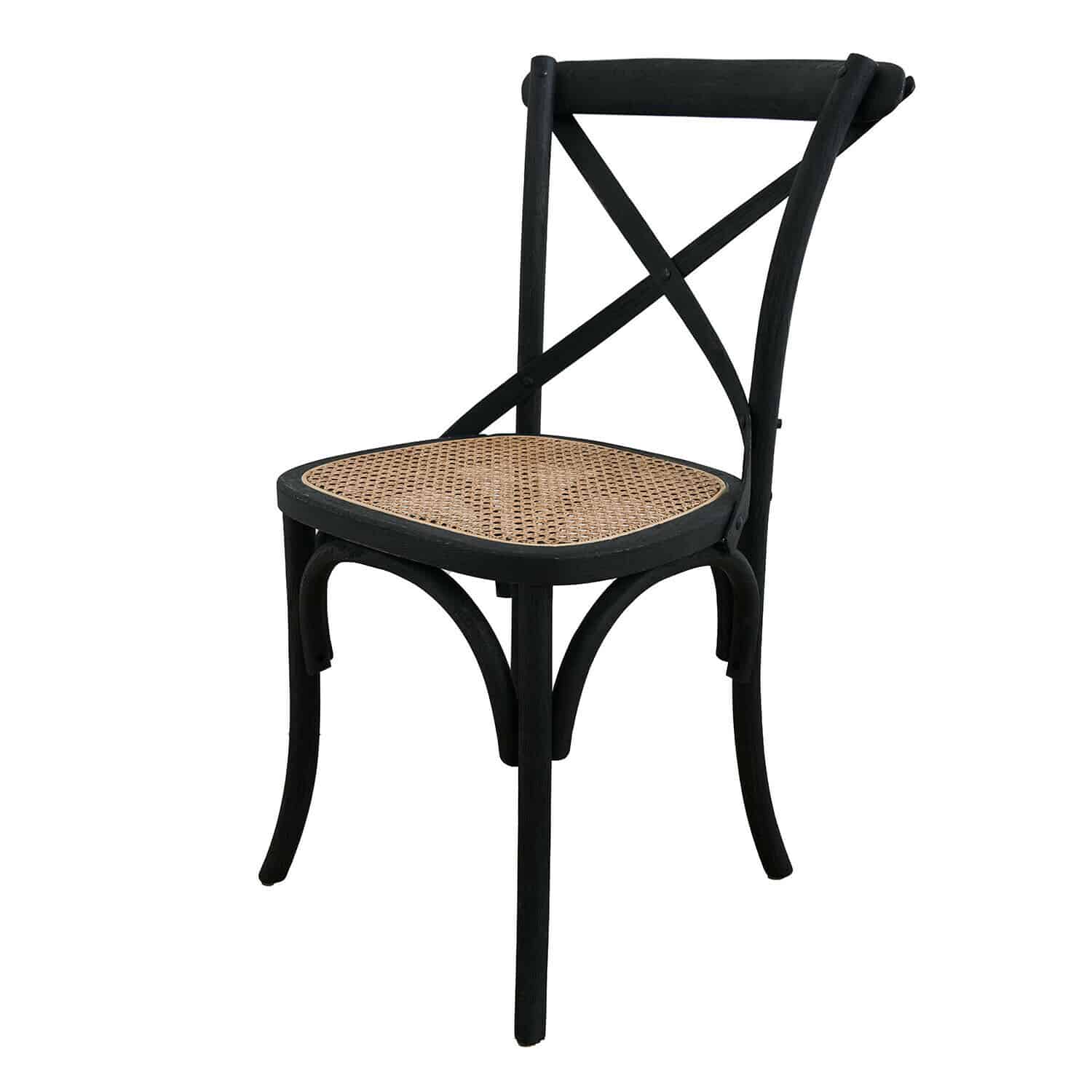 Sedia Kary Sedia in legno nero con seduta in vimini chiaro, stile vintage per sala da pranzo