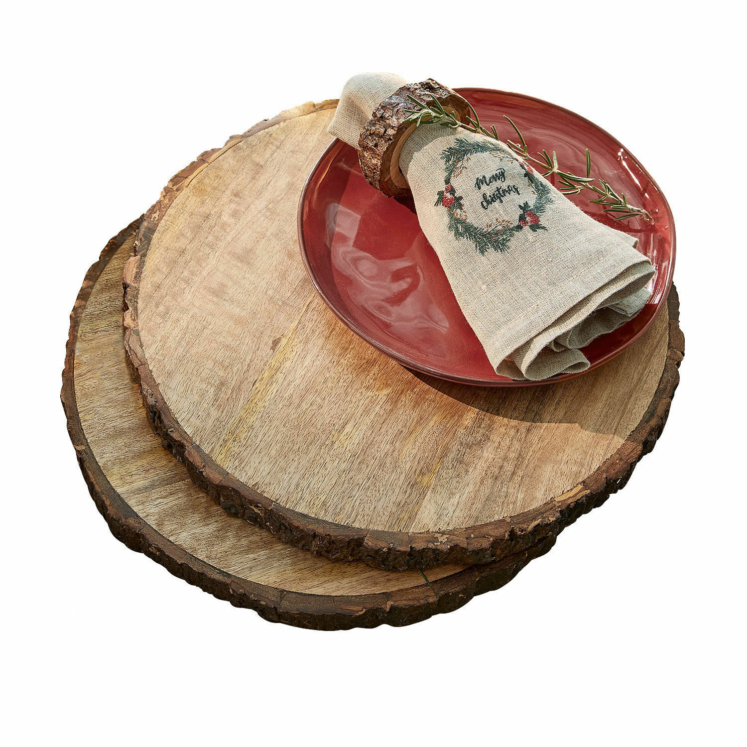 Coppia di sottopiatti Danice Sottopiatti in legno naturale con corteccia, decorazione rustica per tavola