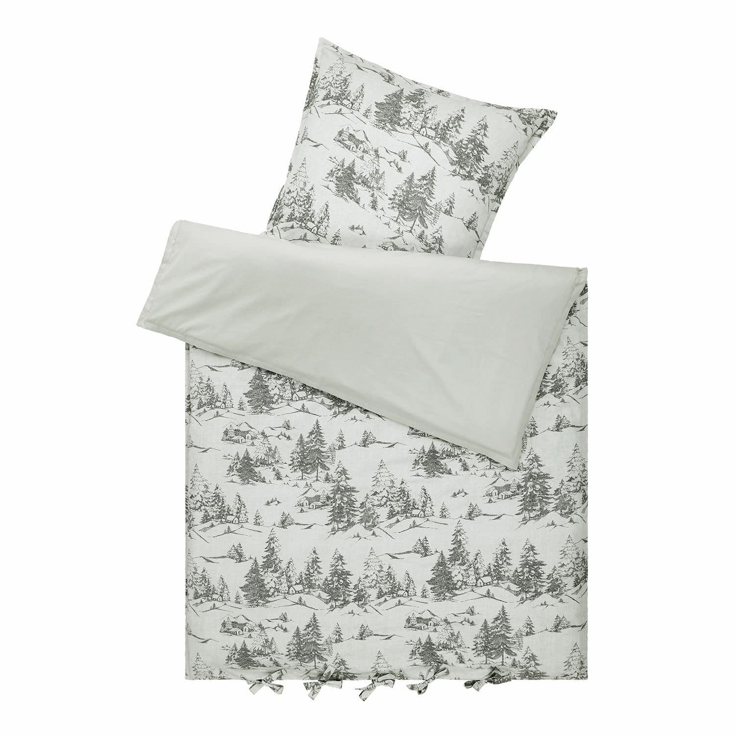 Biancheria da letto Héroux Set di biancheria da letto in cotone grigio con stampa paesaggio montano e alberi per camera accogliente