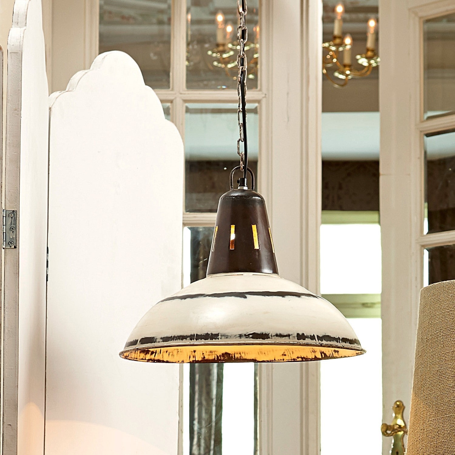 Lampada a sospensione Dukes Lampada a sospensione in metallo bianco e nero con luce calda, stile industriale per interni