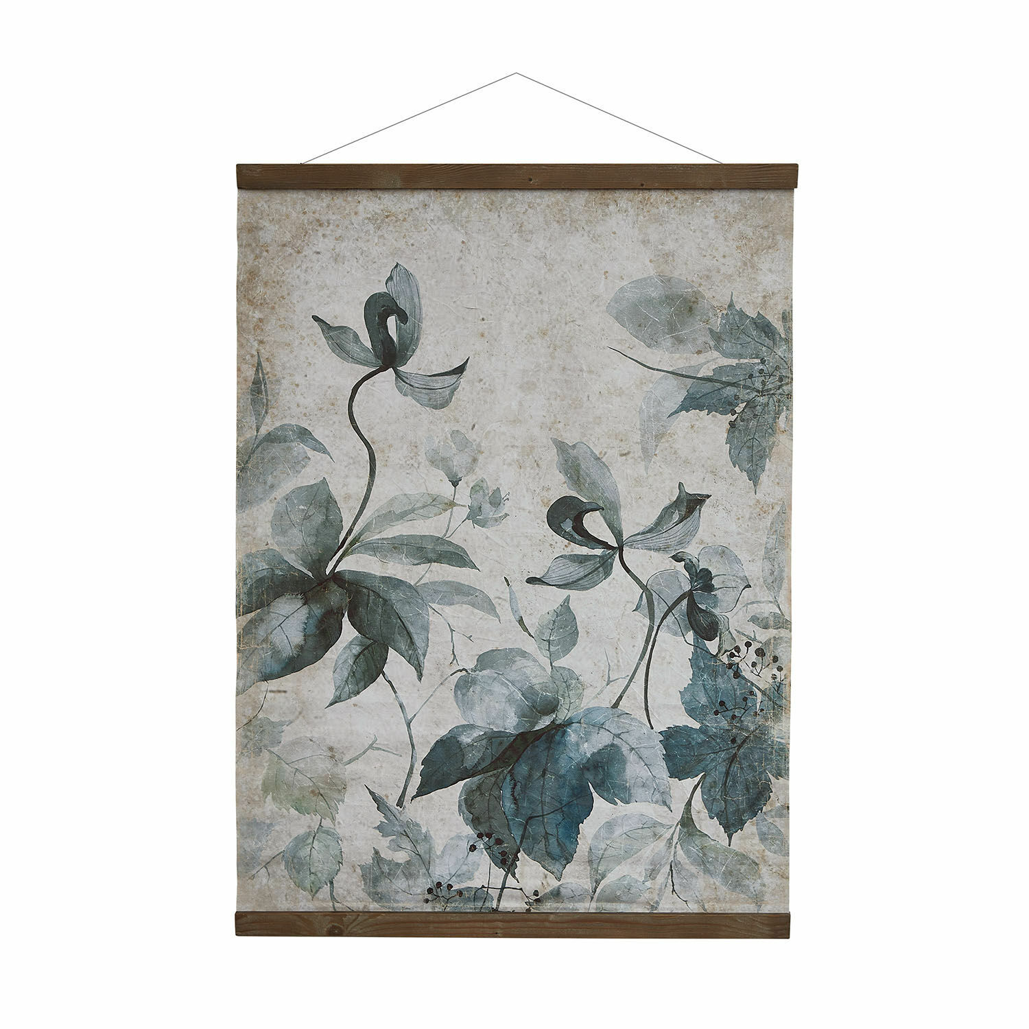 Stampa decorativa Bessoncourt Quadro decorativo su tela con foglie blu e verdi e cornice in legno naturale per pareti
