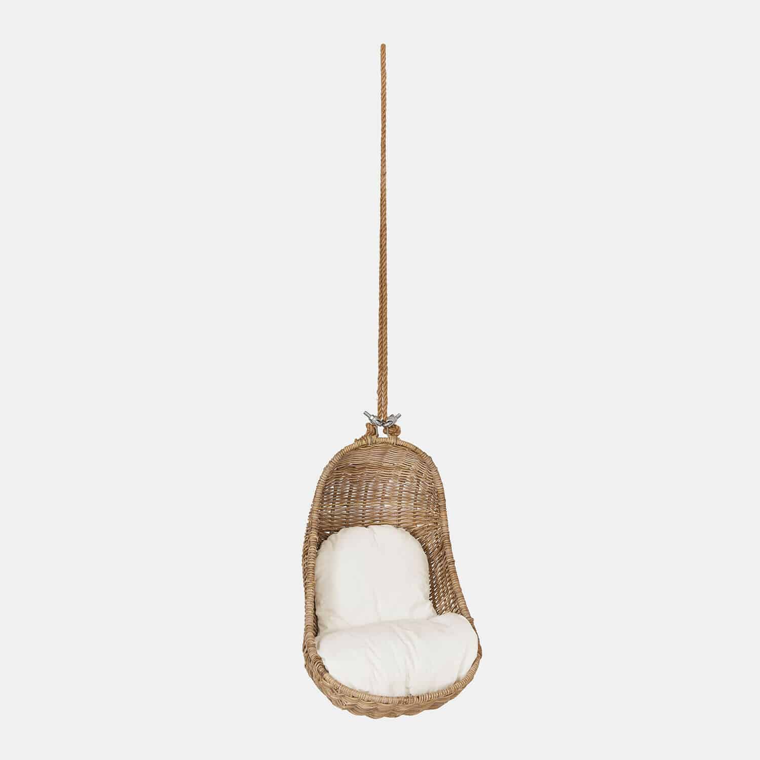 Poltrona sospesa per bambini Twinkla Poltrona sospesa in rattan naturale con cuscino bianco, seduta comoda per il relax