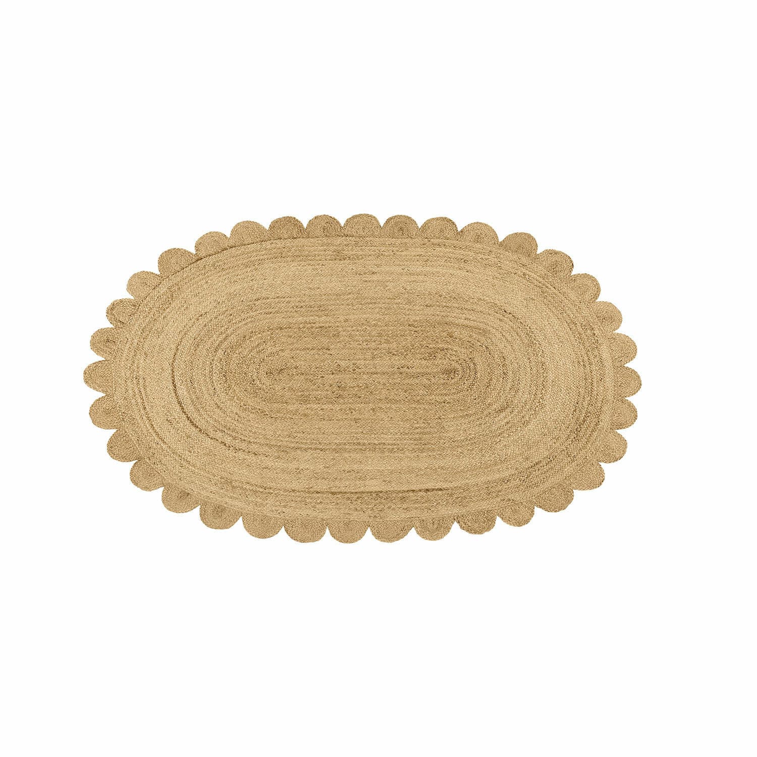Tappeto Ferce Tappeto ovale in juta colore naturale con bordo ondulato decorativo, ideale per interni.