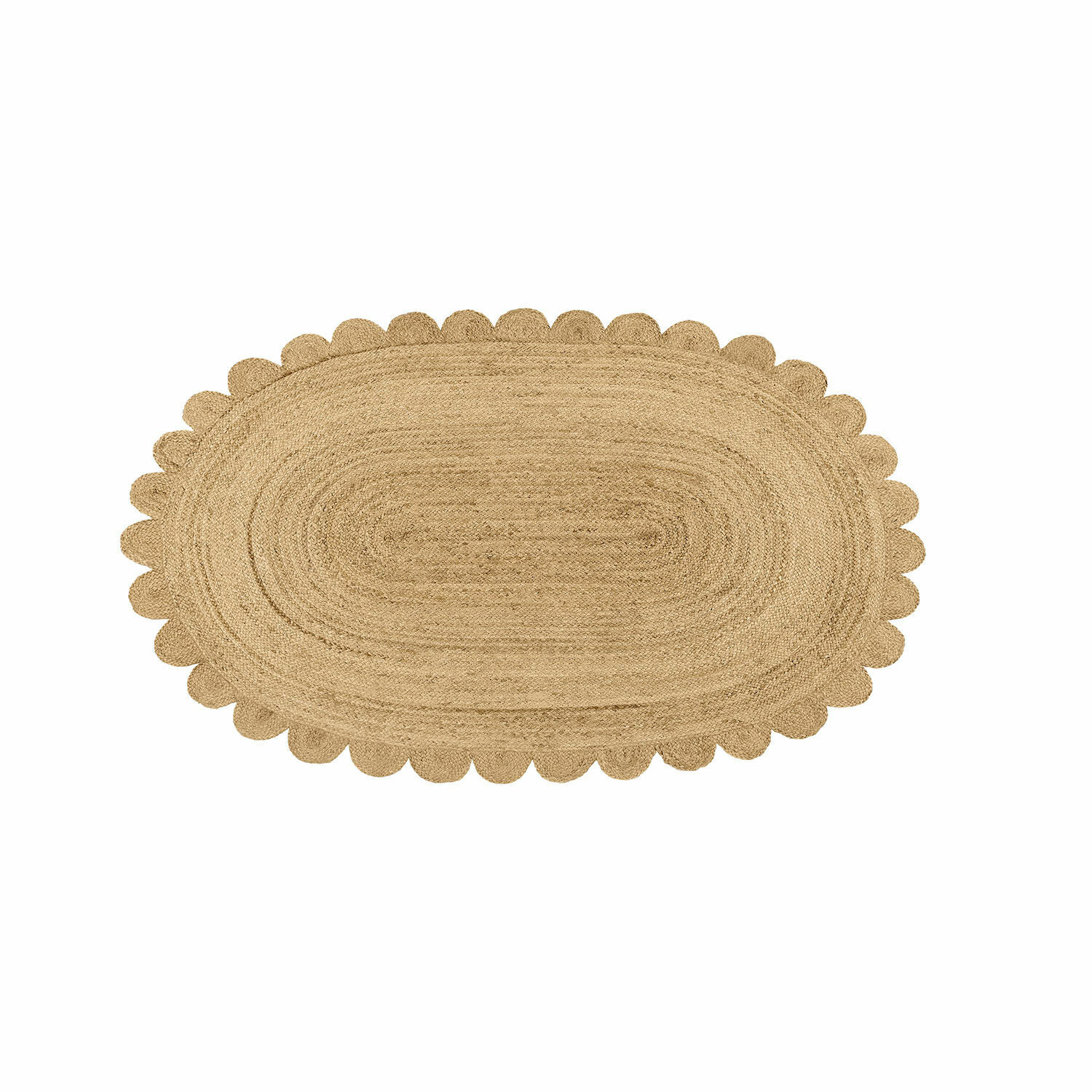 Tappeto Ferce Tappeto ovale in juta colore naturale con bordo ondulato decorativo, ideale per interni.