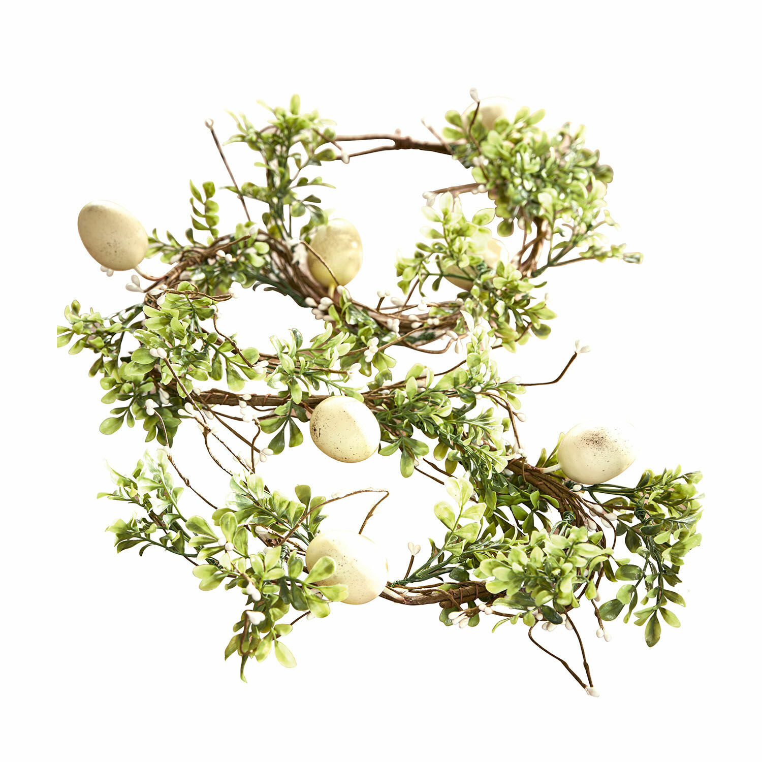 Festone Antonin Corona decorativa con foglie verdi e uova crema, ornamento naturale primaverile