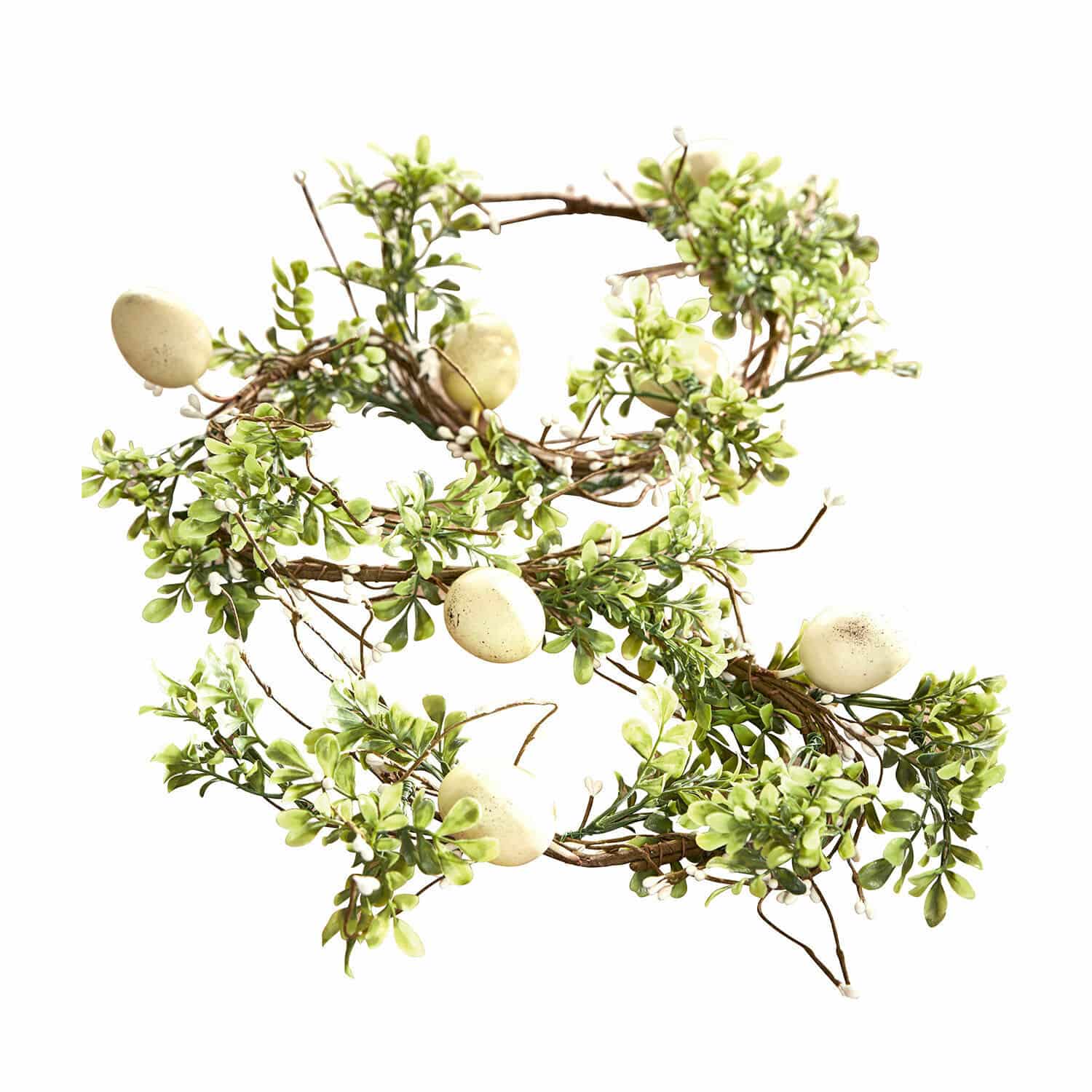 Festone Antonin Corona decorativa con foglie verdi e uova crema, ornamento naturale primaverile