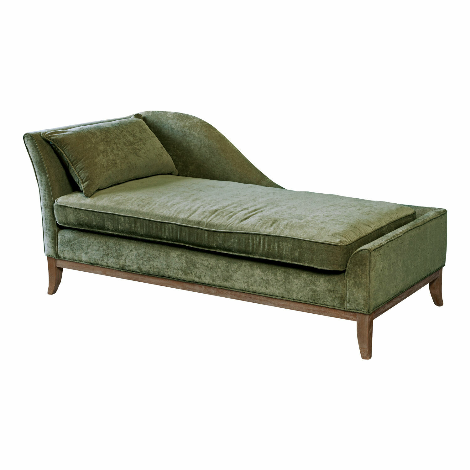 Chaise longue Alphonse Chaise longue verde in tessuto morbido con base in legno per il soggiorno