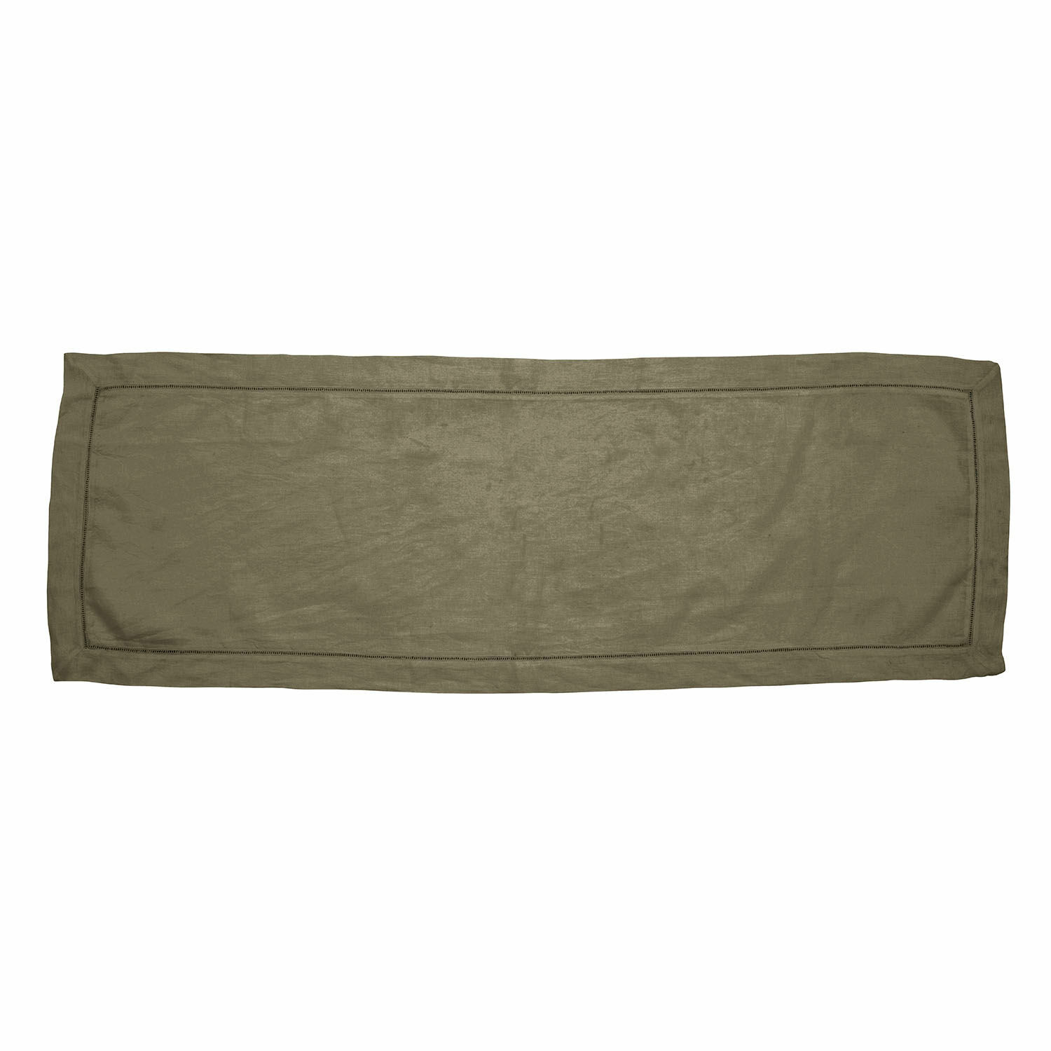 Runner Covent Garden Runner da tavola rettangolare in lino verde con trama naturale e finitura semplice