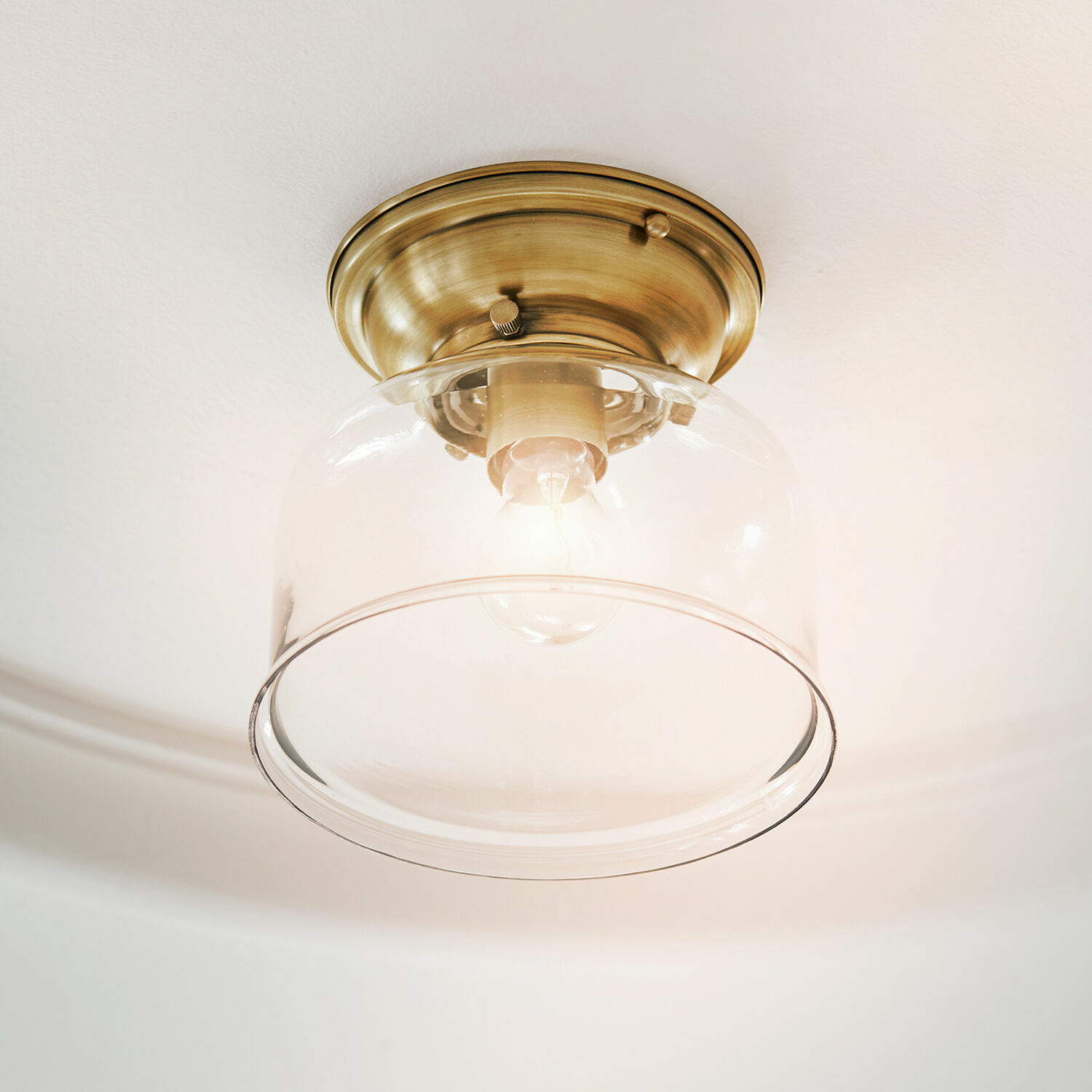 Plafoniera Amélor Lampada da soffitto in ottone con vetro trasparente, design classico per illuminazione interna