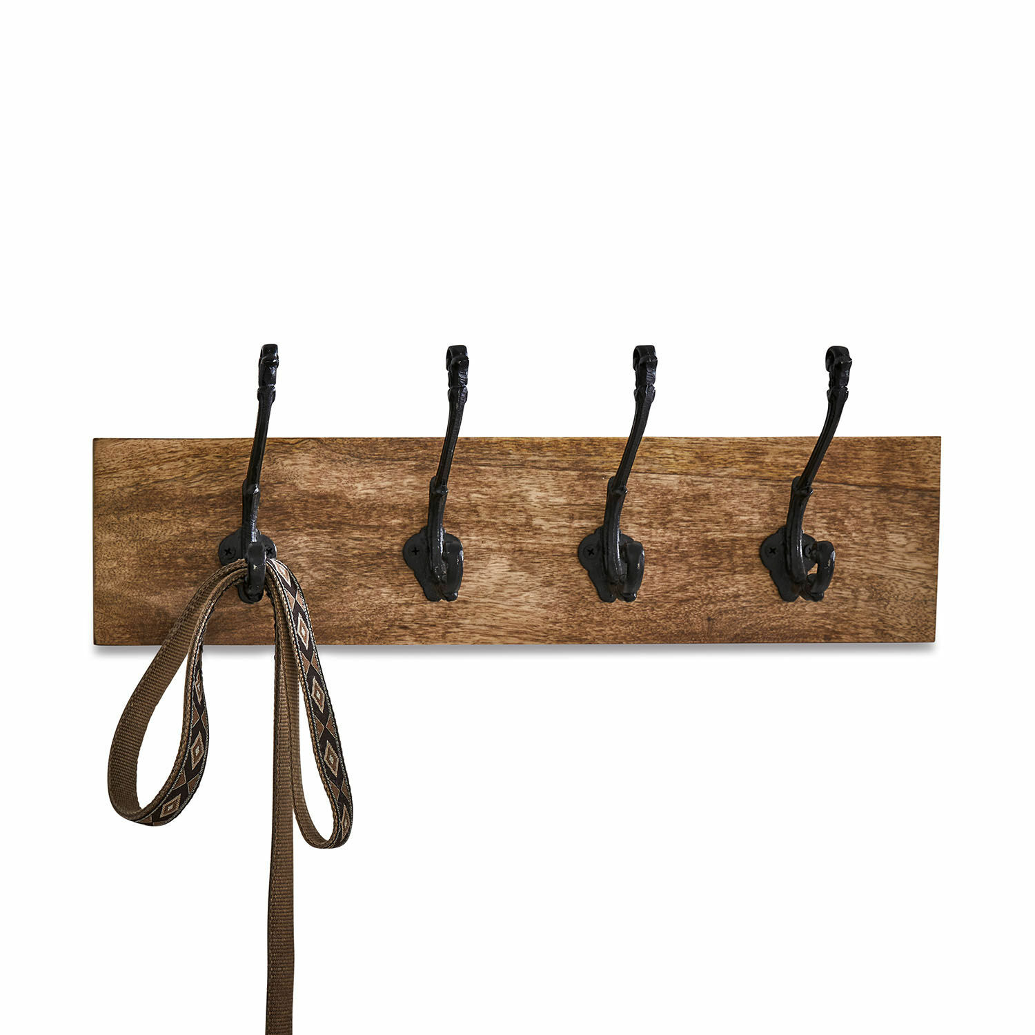 Listello con ganci Taylors Island Appendiabiti da parete in legno con ganci in metallo nero e guinzaglio appeso, pratico per ingresso