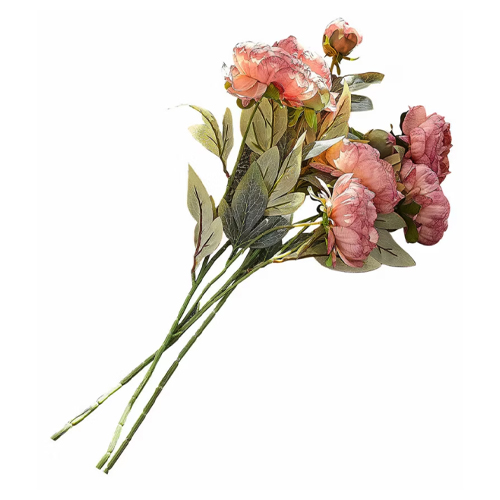 Mazetto di rose artificiali rosa con foglie verdi per decorazione d'interni