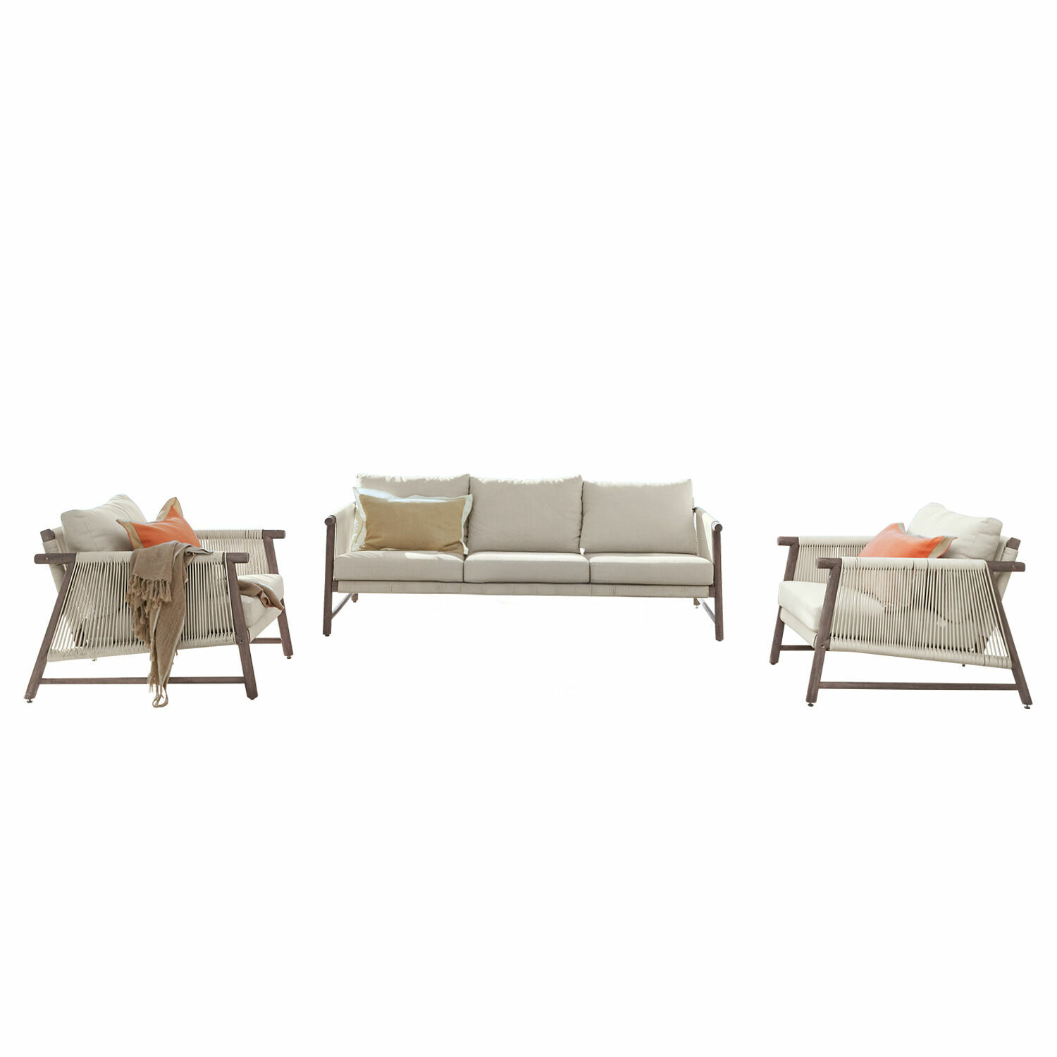 Salottino FSC®-100% Clarmontaine Set di mobili con cuscini beige e struttura in legno, arredo moderno per soggiorno confortevole