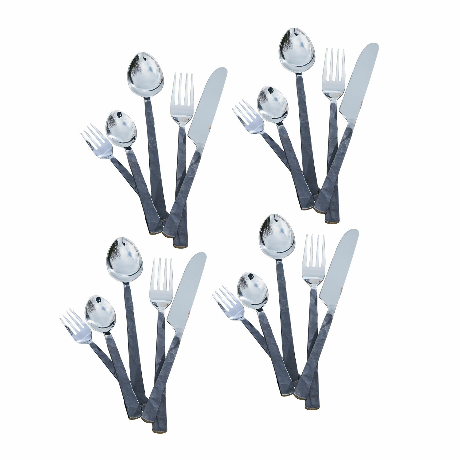 Set di posate Millante in acciaio inox con manici neri e teste argento, design moderno