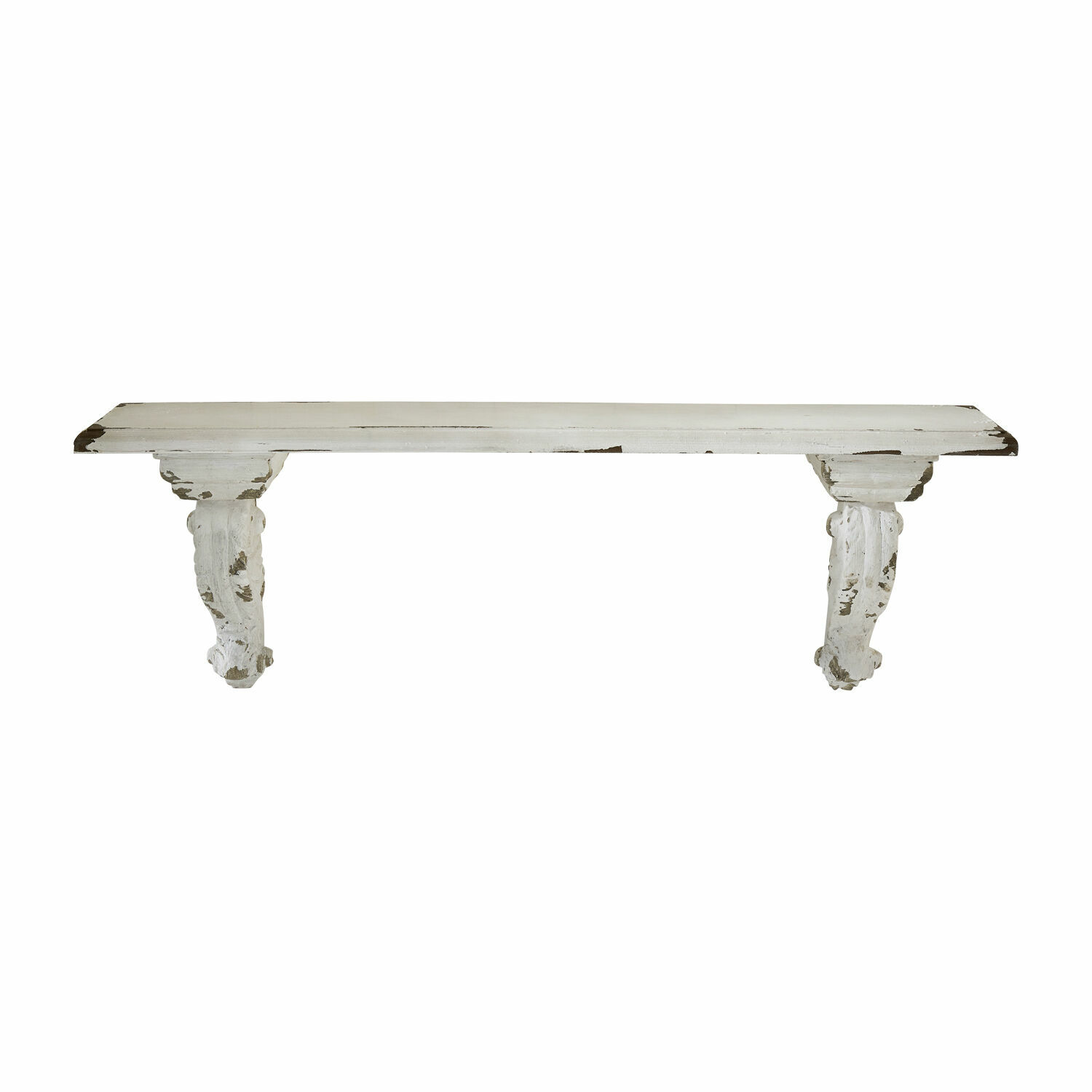 Mensola Mouscron Mensola da parete in legno bianco invecchiato con supporti decorativi per arredamento vintage