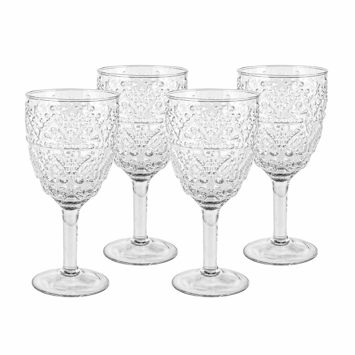 Set di 4 bicchieri Ivrecourt Set di quattro calici da vino trasparenti in vetro decorato con motivo in rilievo