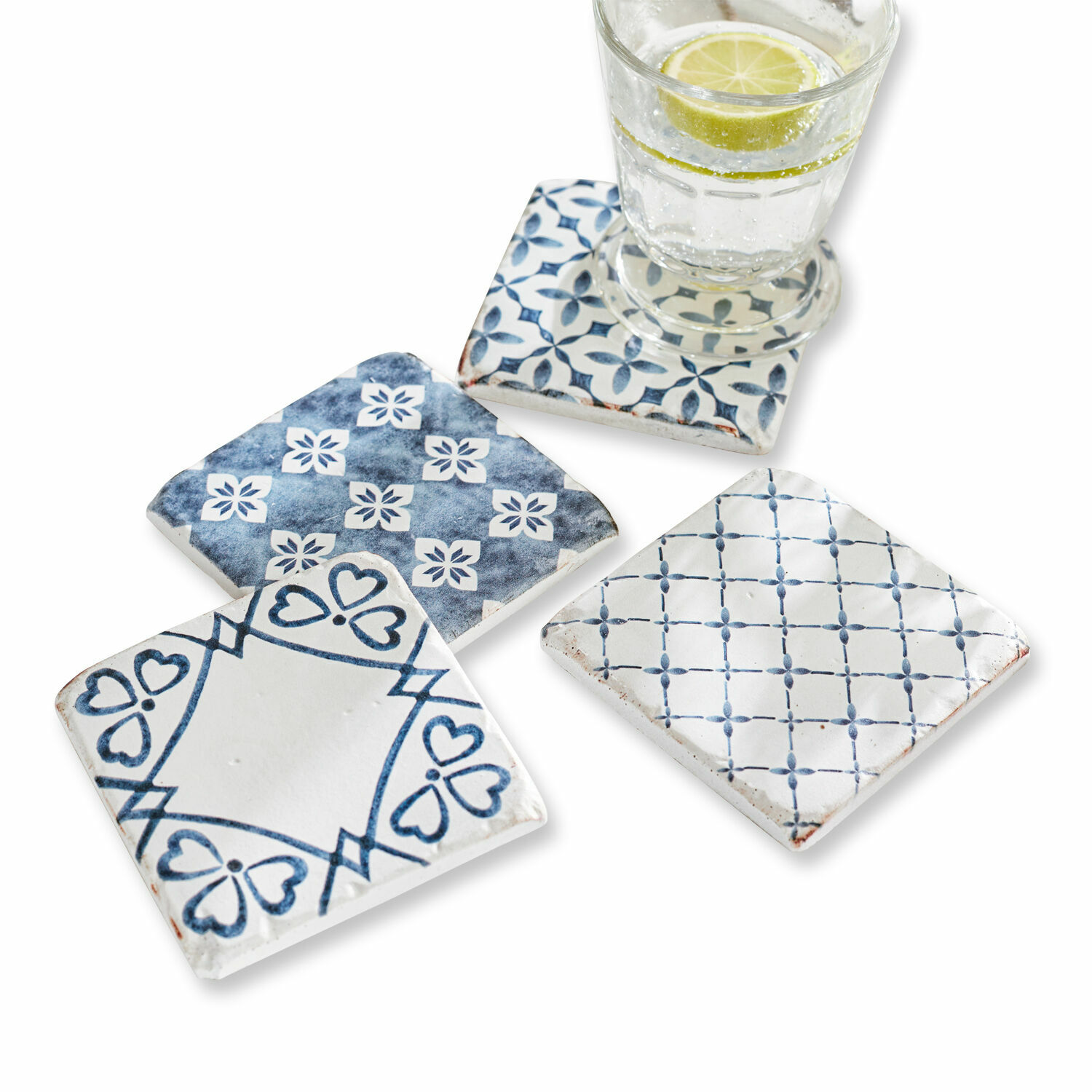 Set di 4 sottobicchieri Sliwa Sottobicchieri in ceramica con motivo blu, ideali per proteggere i mobili dall'umidità