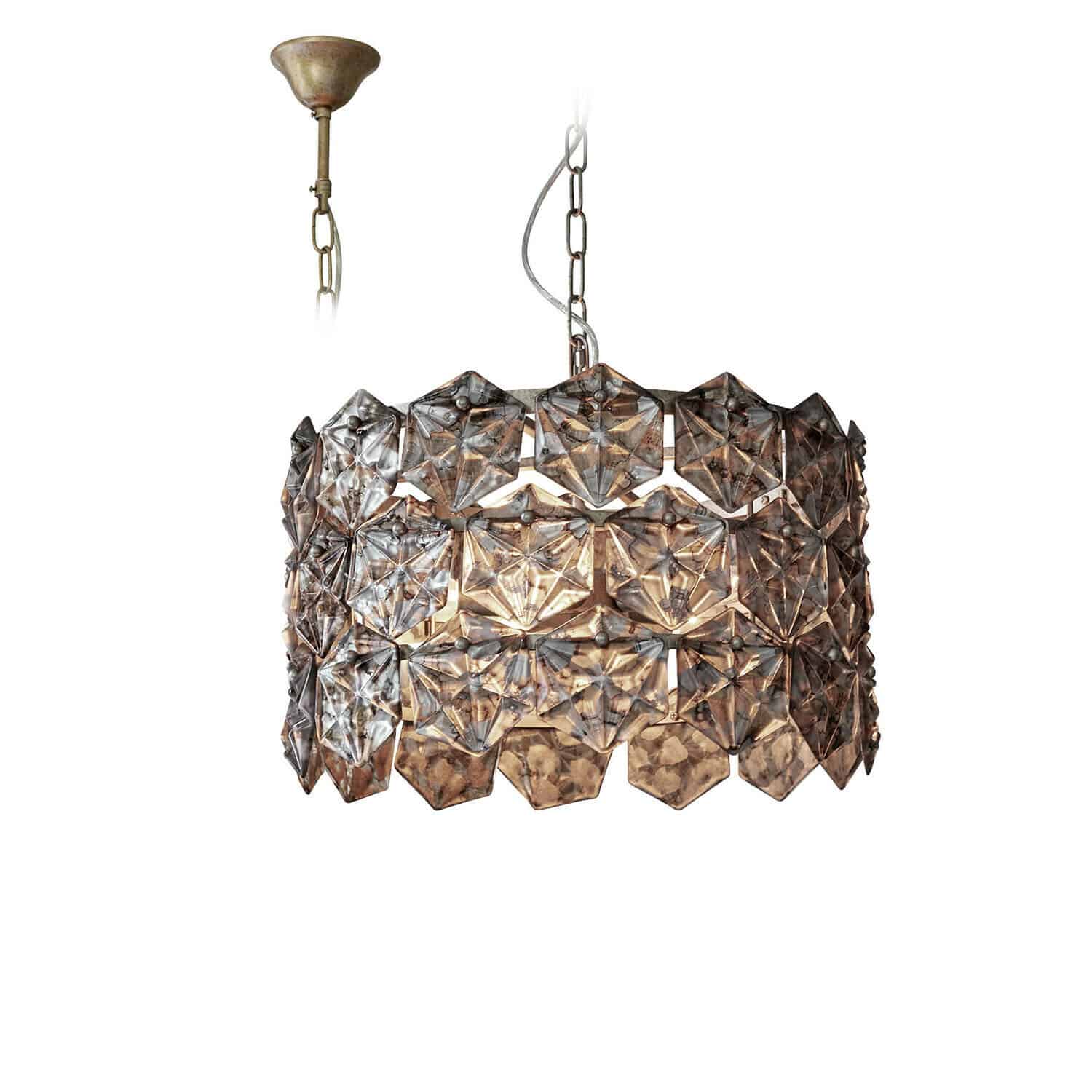 Lampada a sospensione Émirelle Lampadario in vetro trasparente con motivo geometrico e catena metallica, lampada da soffitto decorativa
