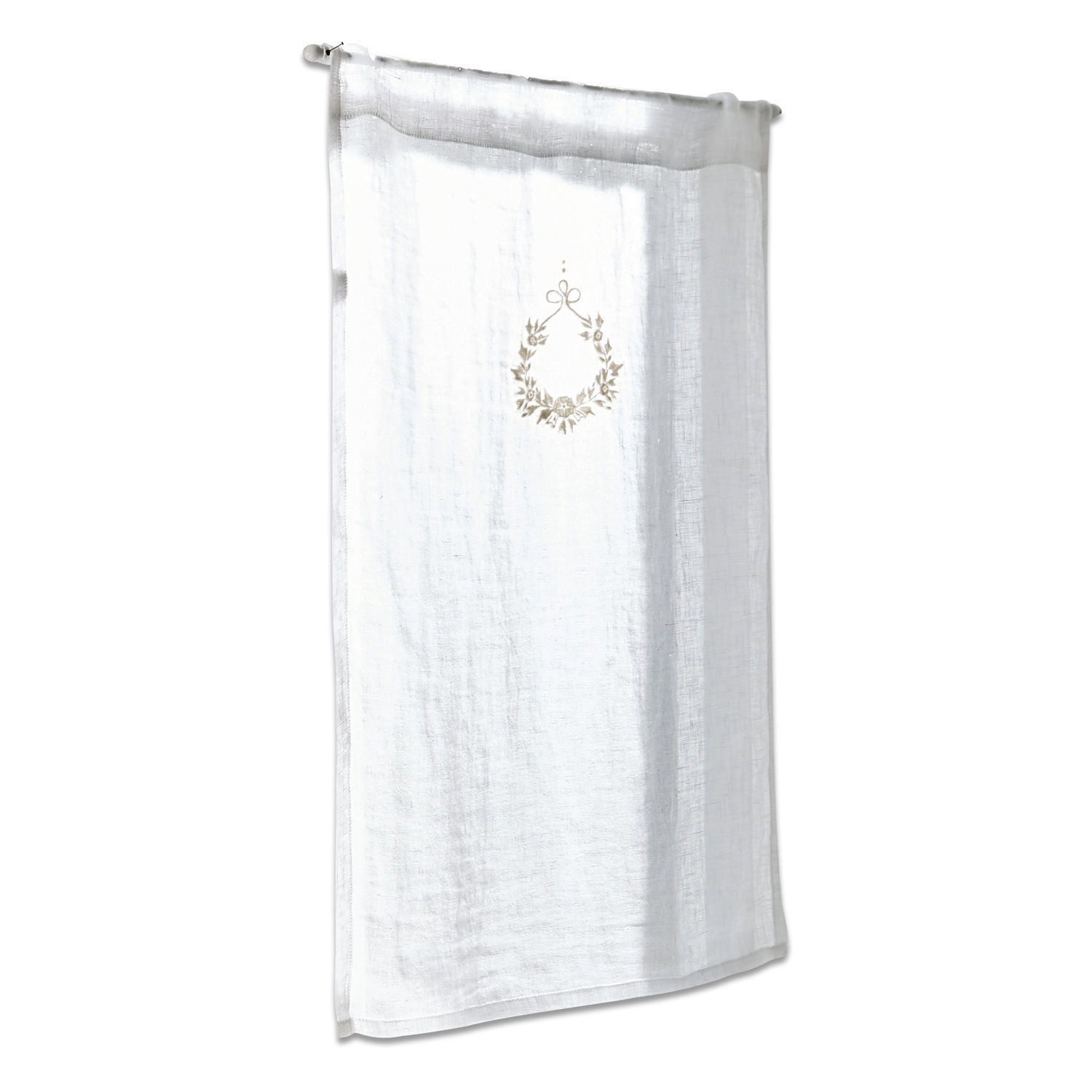 Tendina a vetro Bréteny Tenda bianca in lino con delicato ricamo a corona, decorazione elegante per finestra