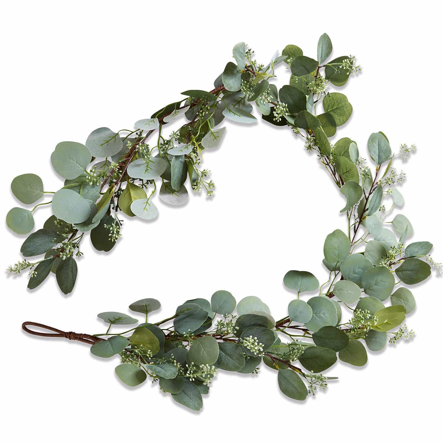 Festone Xantos Corona decorativa di foglie verdi di eucalipto con piccoli fiori bianchi per decorazione d'interni