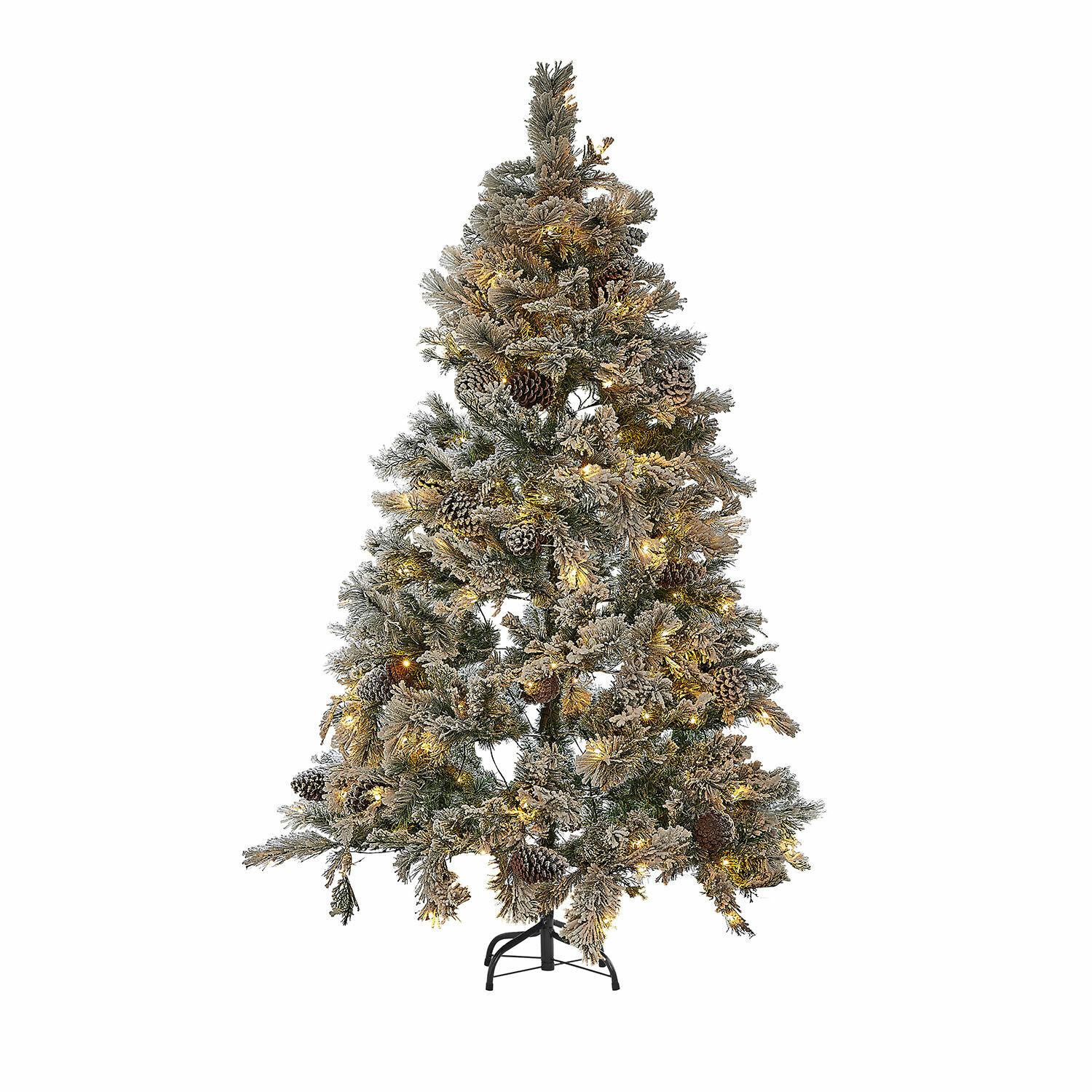 Albero di Natale Karélisse Albero di Natale artificiale con rami innevati e pigne, decorato con luci LED calde