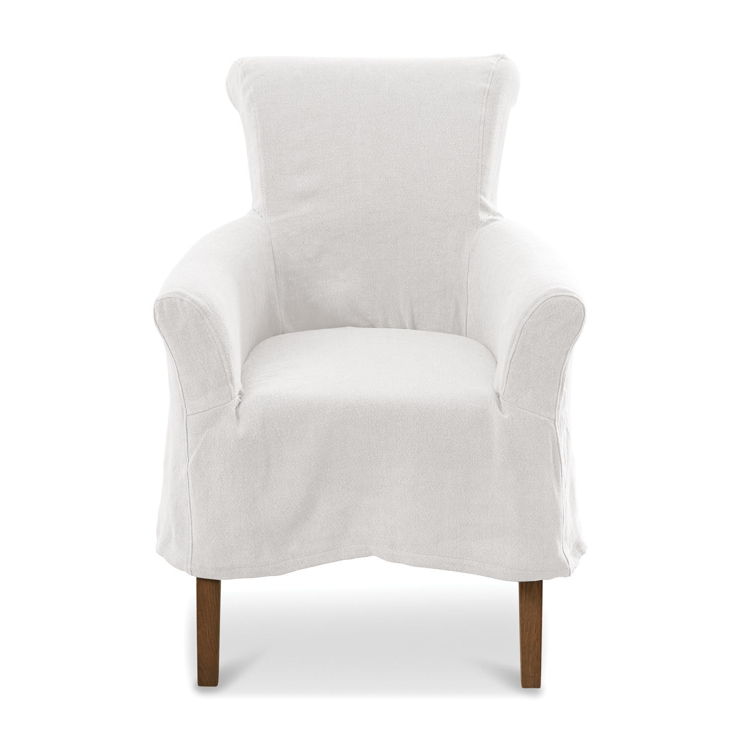 bianco Poltrona Amherst bianca in tessuto con gambe in legno, comodo arredo per soggiorno