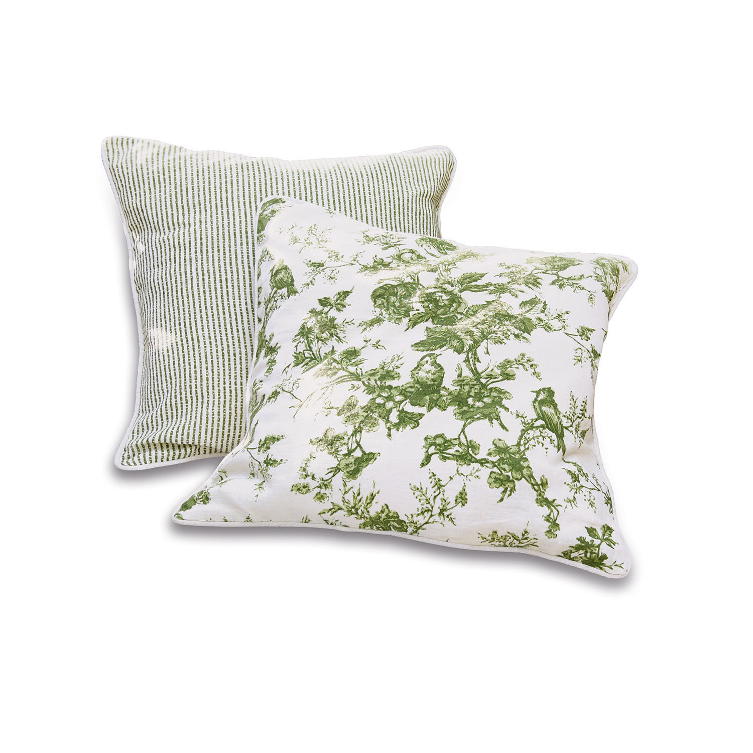 Coppia di copricuscini Mercier Set di due cuscini decorativi in cotone con motivi verdi di piante e righe per soggiorno