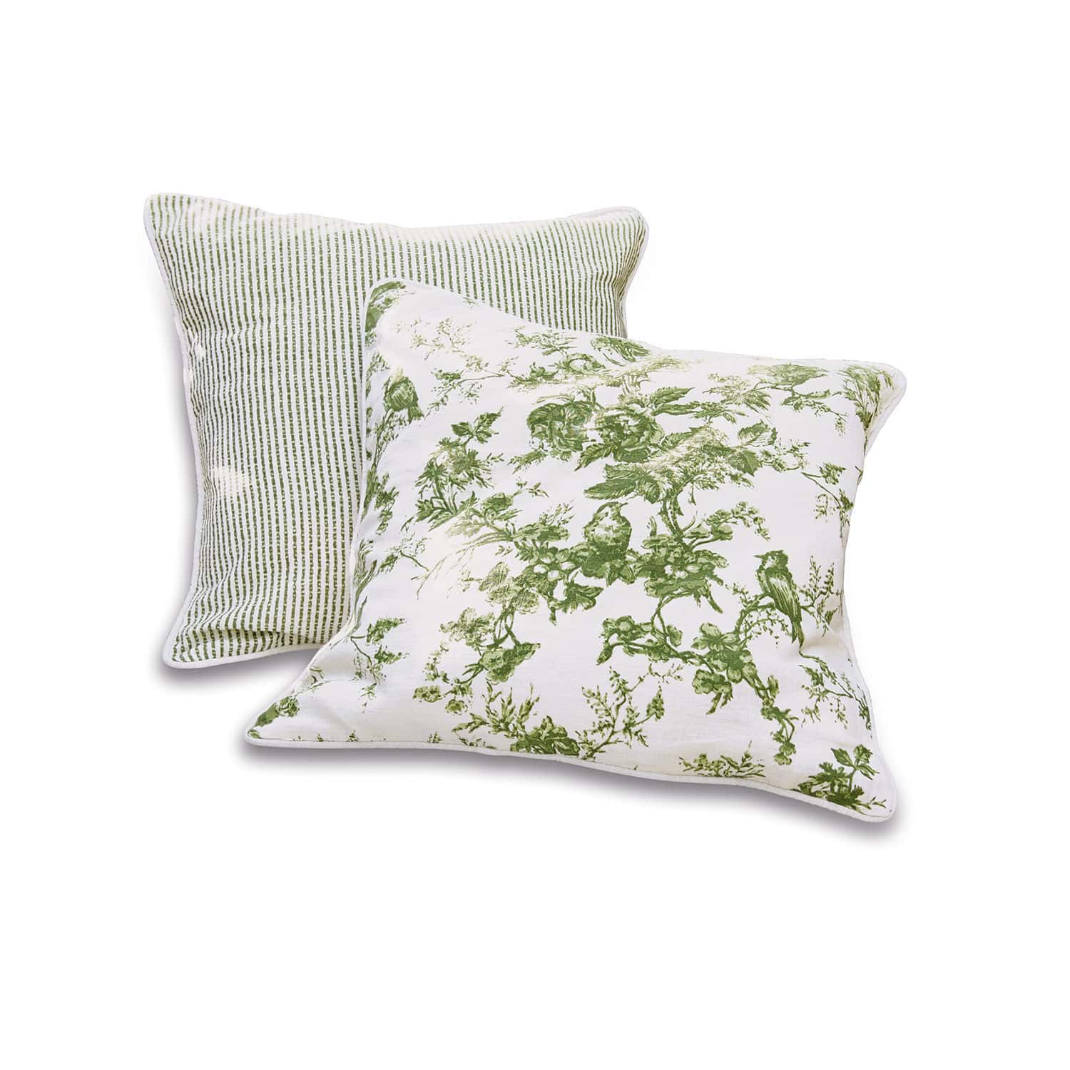 Coppia di copricuscini Mercier Set di due cuscini decorativi in cotone con motivi verdi di piante e righe per soggiorno